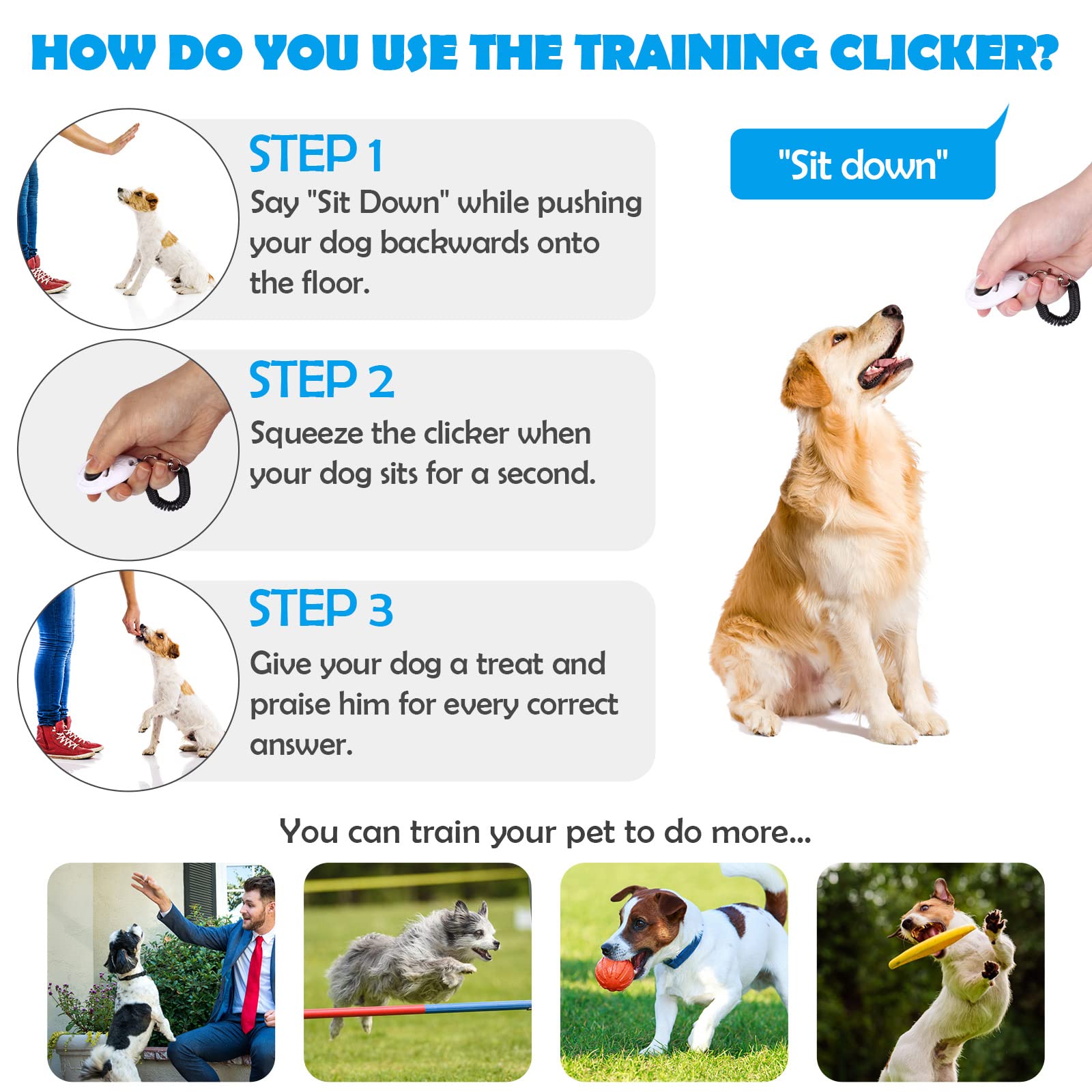 Dog Training Clicker with Wrist Strap - OYEFLY Durable Lightweight Easy to Use, Pet Training Clicker for Cats Puppy Birds Horses