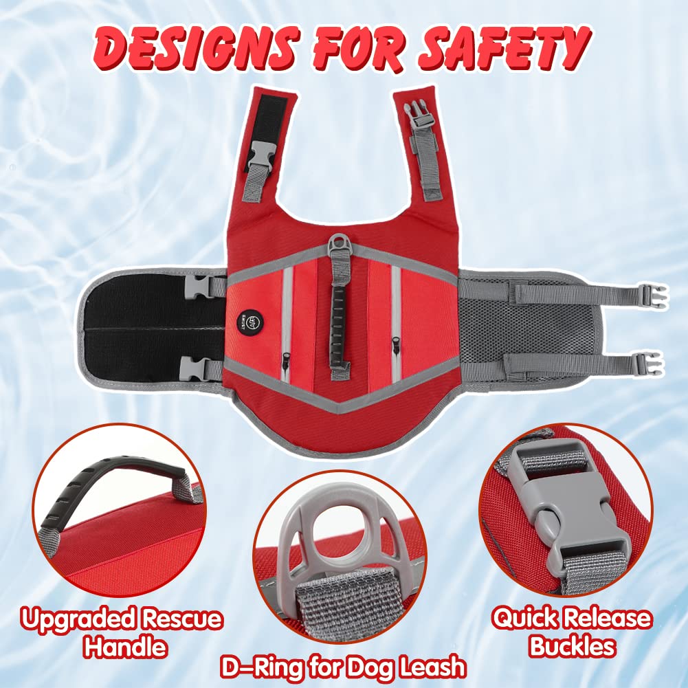 Emust Dog Life Vests - Lightweight Floating Vest With Rescue Handle, Quick-Release Buckles, Adjustable Dog Lifejacket With Pocke