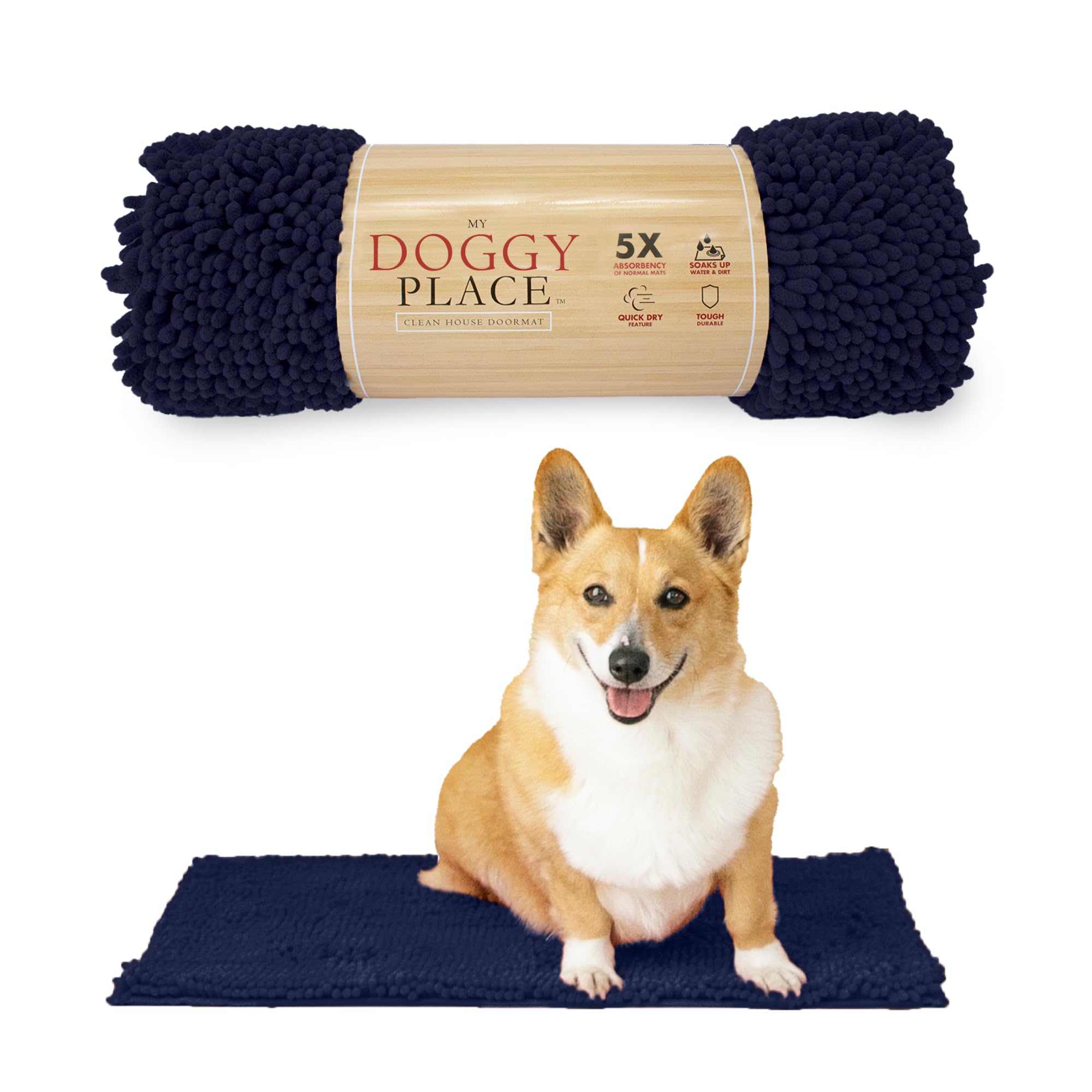 My Doggy Place Microfiber Dog Mat for Muddy Paws, 18 x 24 Navy Blue - Absorbent and Quick-Drying Dog Paw Cleaning Mat, Washer an