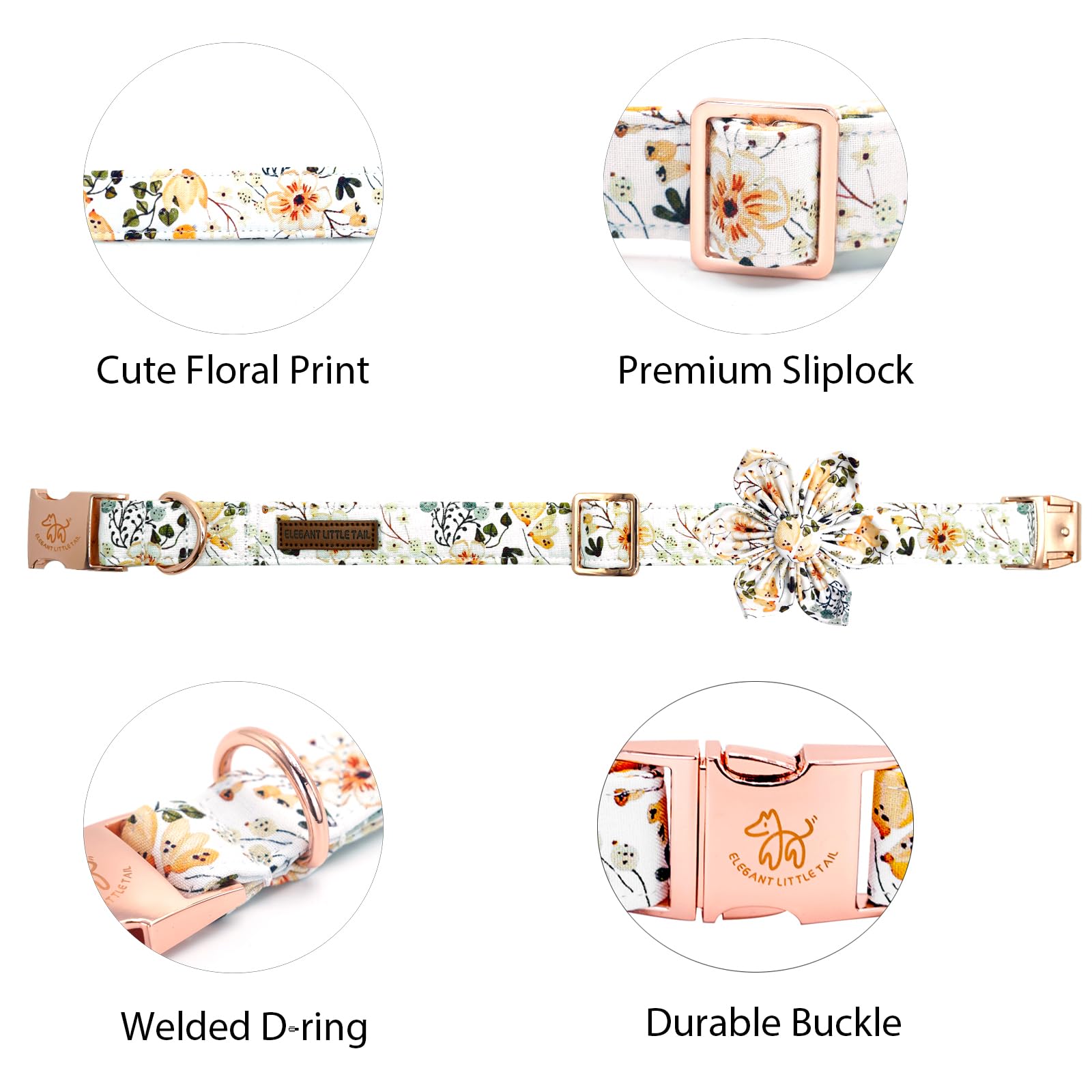 Elegant Little Tail Dog Collar, Floral Print Spring Pet Collars With Flower Pet Gift Girl Flower Collar Female Adjustable Dog Co