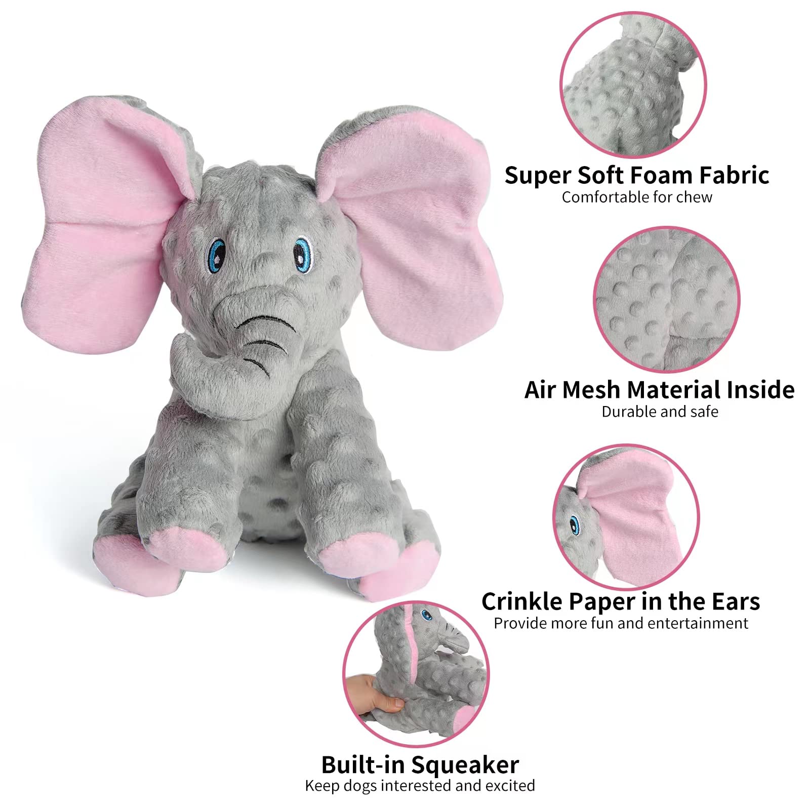 Dododola Dog Toys Puppy Toys Cute Squeaky Elephant Dog Toy With Crinkle Paper Stuffed Plush Animal Dog Toys To Keep Them Busy Fo