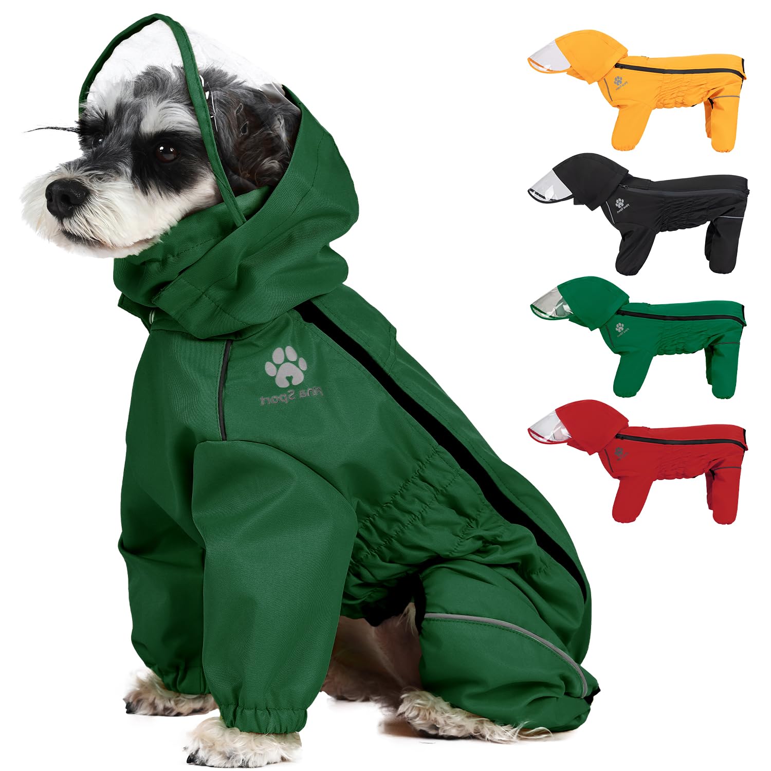 Pina Dog Raincoat & Jacket With Hood & Leash Hole, Lightweight Dog Poncho With Reflective Strap & Pocket For Wet Weather, Full W