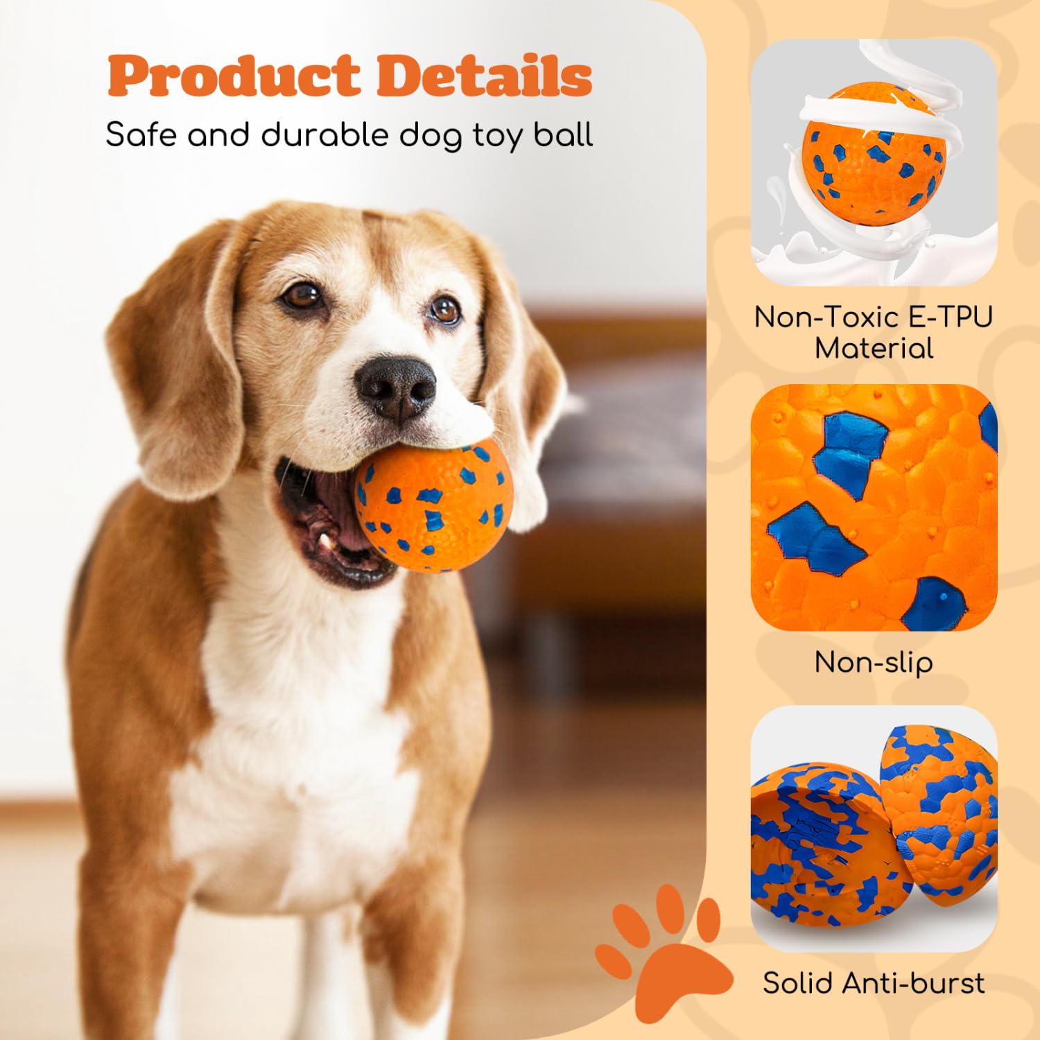 Nobleza Dog Ball Toy Tennis Bouncying Training Balls, 2.75'' Aggressive Chewer Teething Durable Floating Dog Tennis Balls, Inter