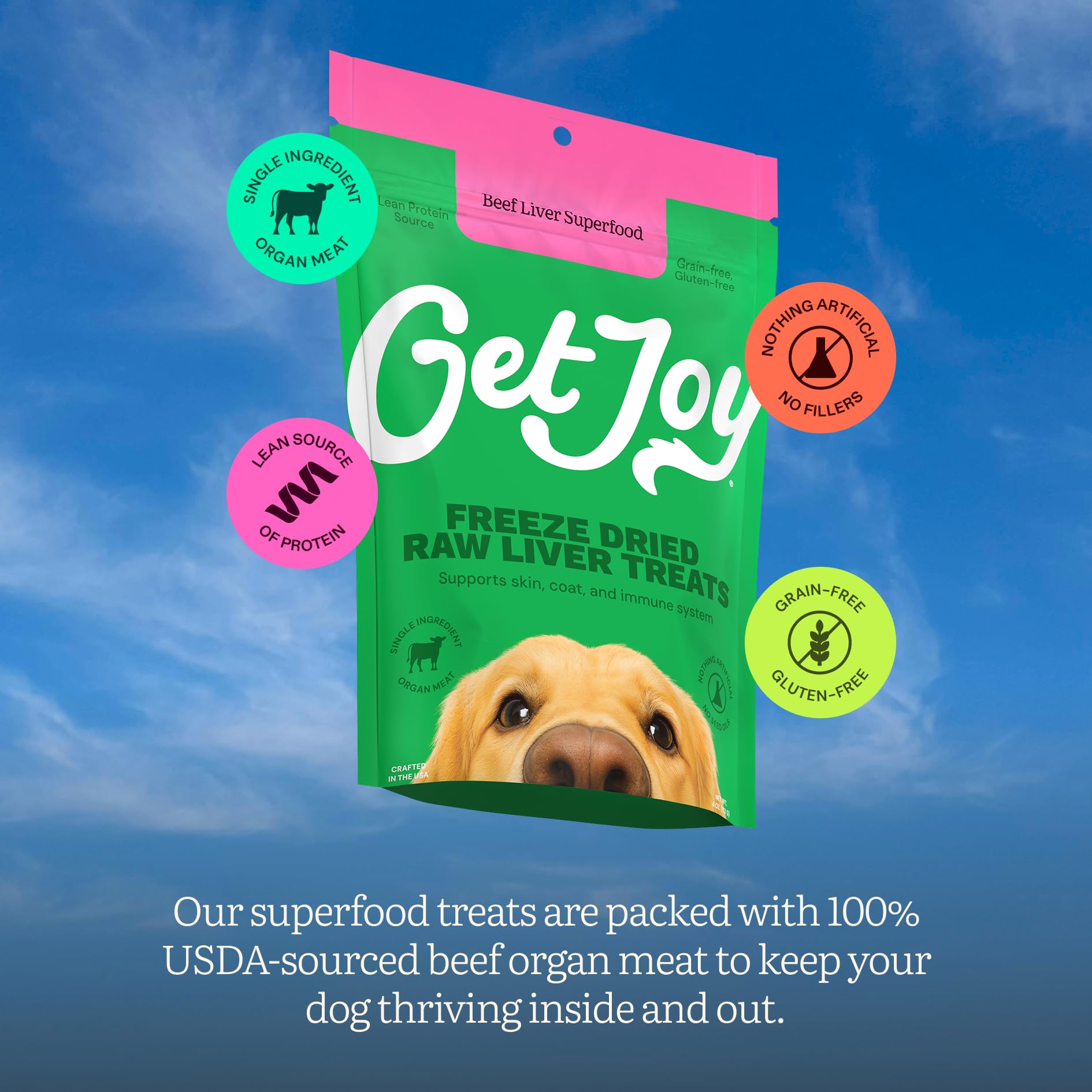 Get Joy Freeze Dried Beef Liver Dog Treats, 4oz - High Protein, Grain Free, Single Ingredient Snack & Training Rewards
