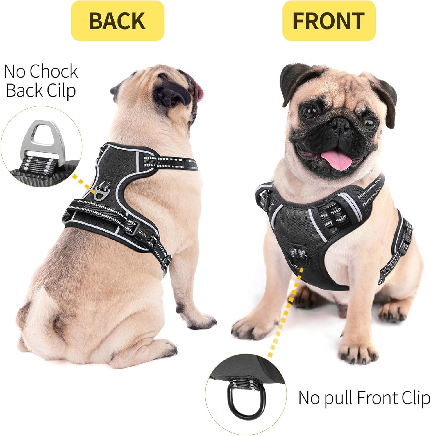 Heele Dog Harness Dog Harness Small Dog No Pull Harness With Soft Handle Reflective Harness Adjustable, Black, Xs