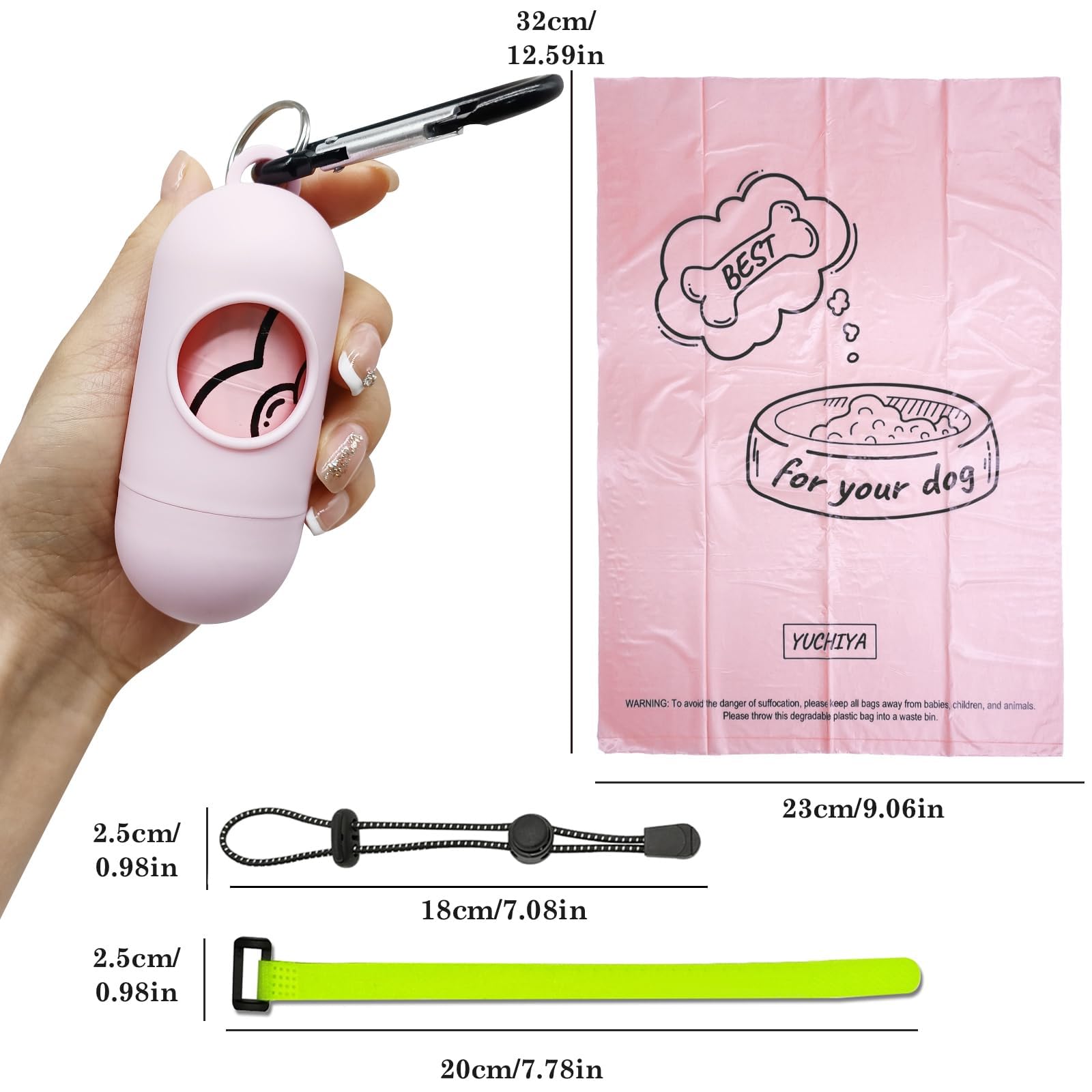 Petgone 2-Pack Leak-Proof Dog Waste Bags Dispenser With Leash Clip Key Ring - Pink, 2 Holders With 30 Bags Each