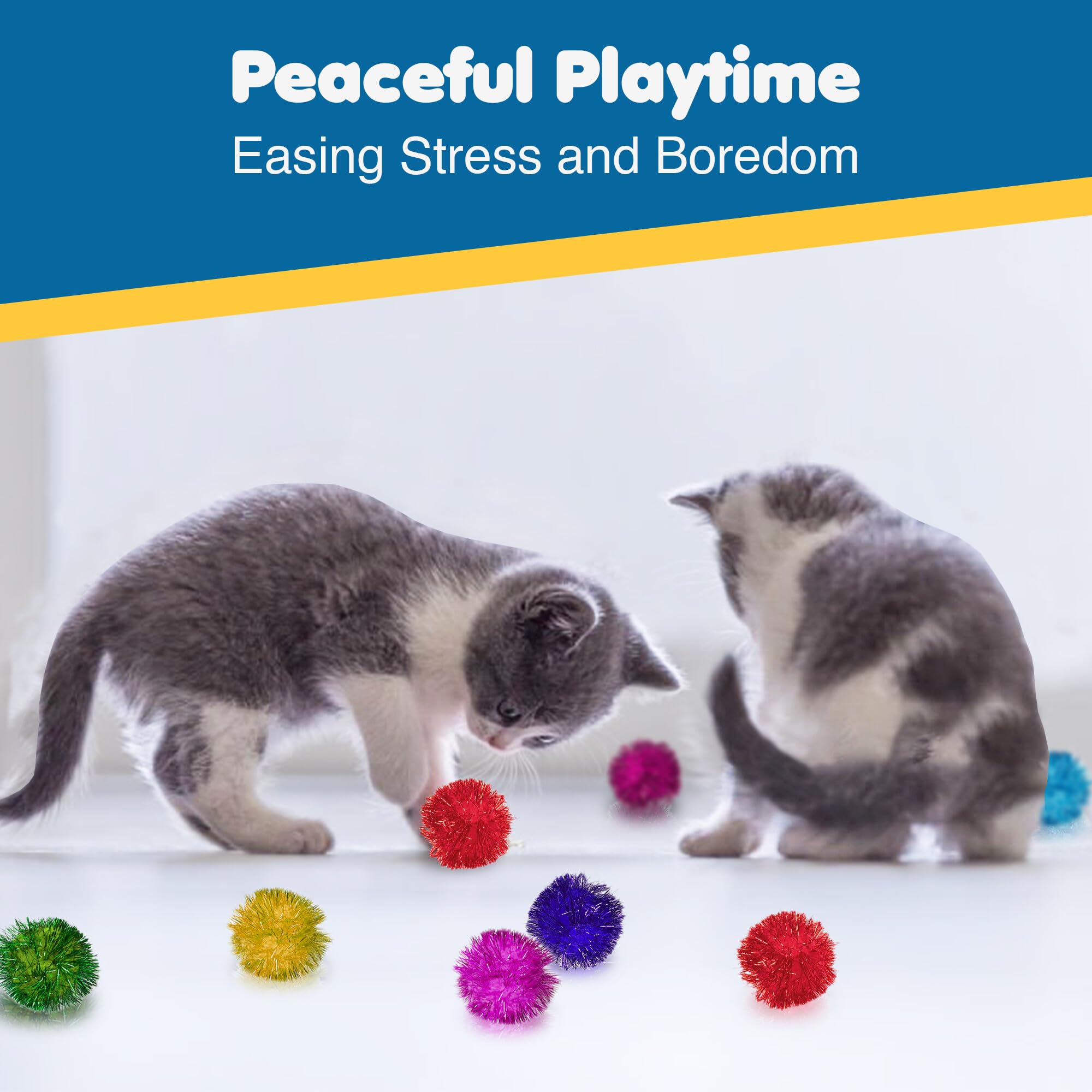 Sungrow Cat Pom Pom Balls, 20 Multi-Colored Shiny Enrichment Tinsel Pom Poms, 1    Tight Woven Yarn, Fuzzy Flash Balls For Indoo