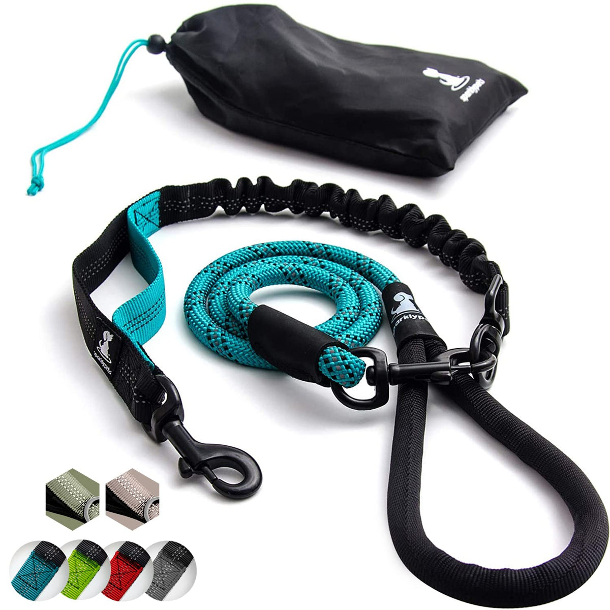 Heavy Duty Rope Bungee Leash For Large And Medium Dogs With Anti-Pull For Shock Absorption - No Slip Reflective Leash For Outside (Teal, Bungee Leash- 5.5 Ft)