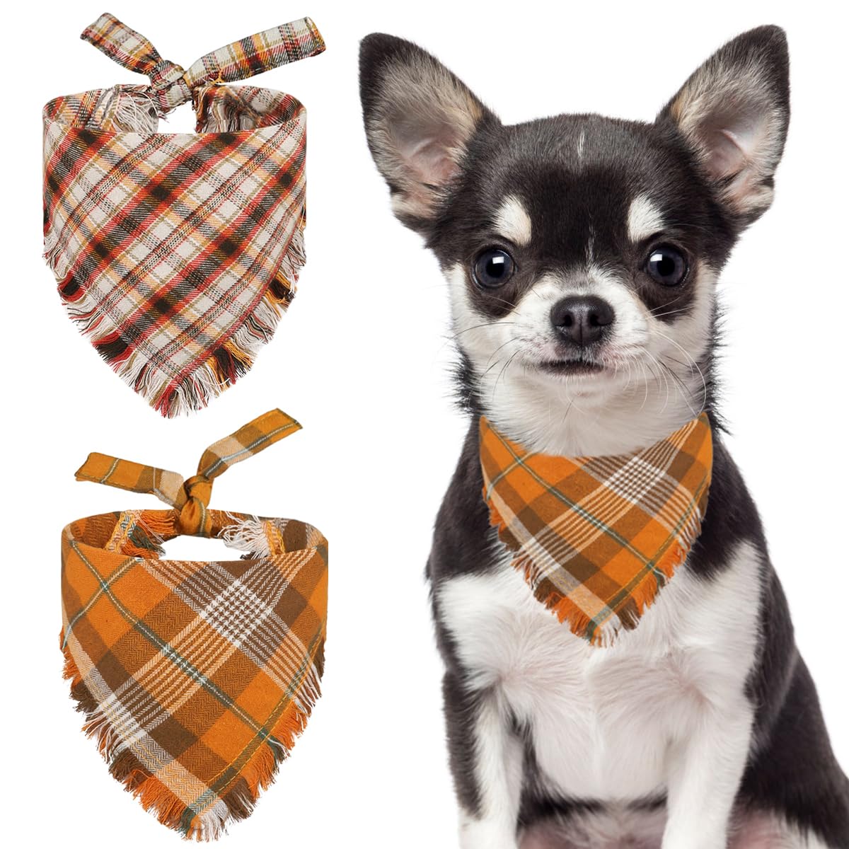 Kytely 2 Pack Fall Dog Bandanas Autumn Dog Bandana Thanksgiving Plaid Pets Scarf Triangle Bibs For Cat Small Dogs Pets