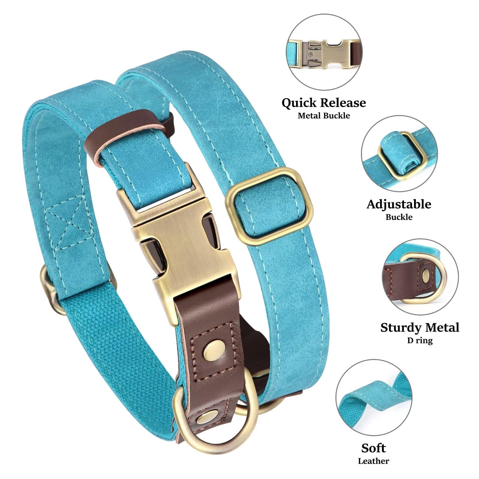 Didog Soft Padded Leather Dog Collar For Large Dogs, Classic Heavy Duty Dog Collars With Quick Release Metal Buckle, Adjustable
