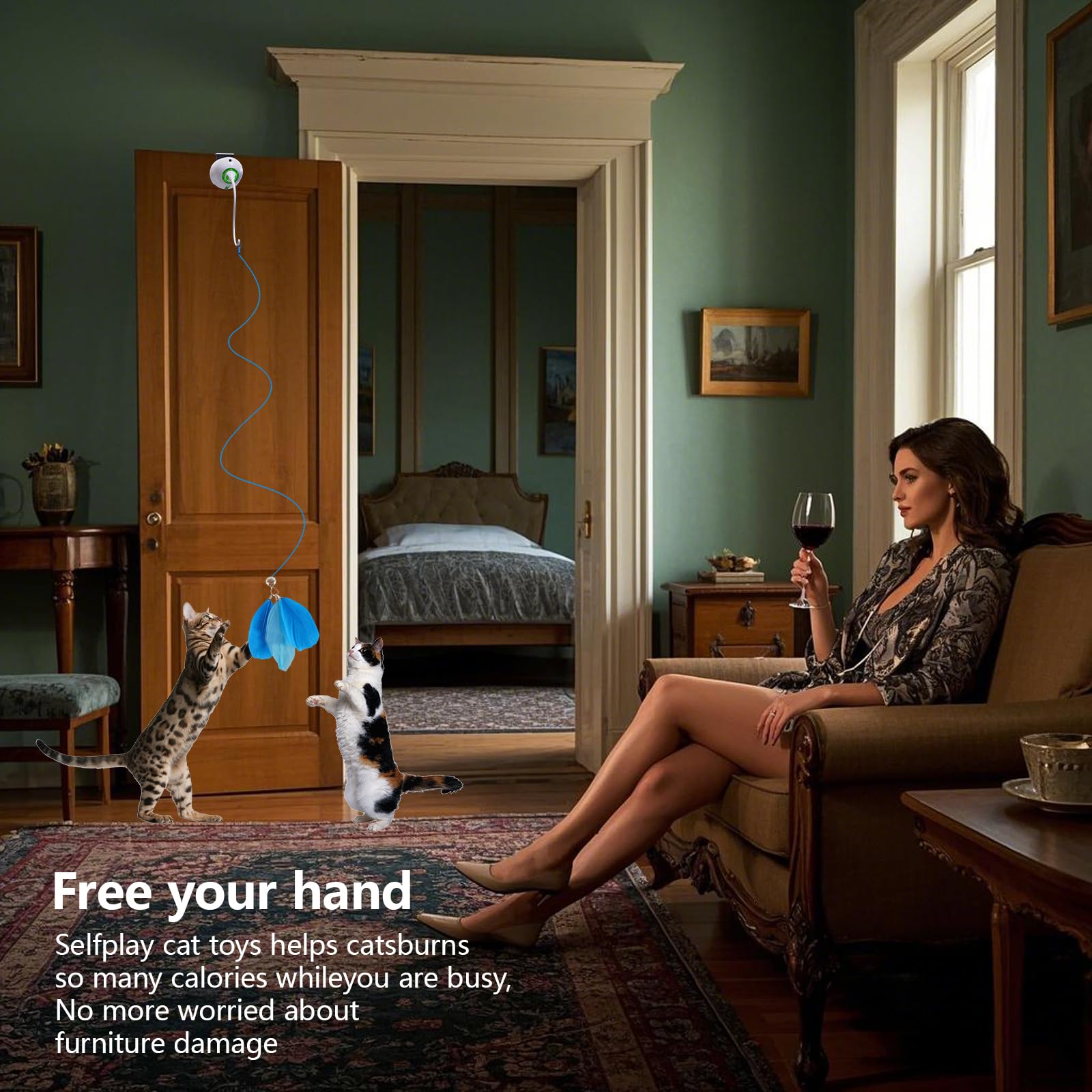 Scsuupoee Cat Toys Hanging Door Electric And Moving Ball, Cats Toy Interactive For Indoor For Bored Feather Toys Kitten Recharge