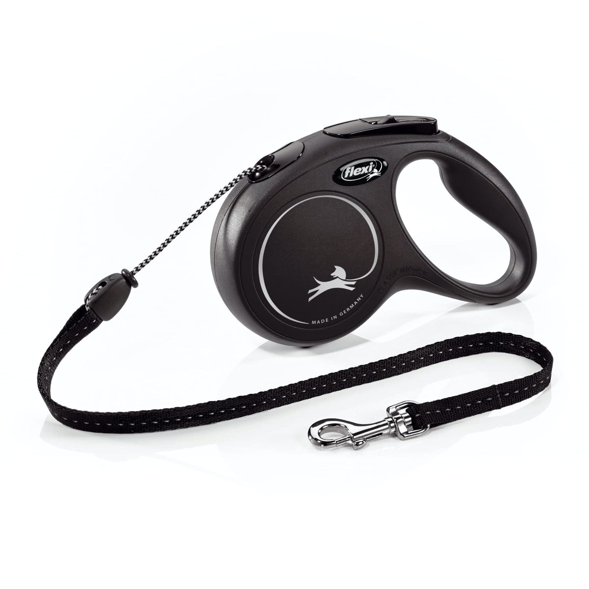 Flexi New Classic Cord Retractable Dog Leash For Medium Dogs Up To 44 Lbs. – 16 Ft., Black | Tangle-Free Pet Walking Leash With One-Handed Brake, Pause, Lock|German Quality Product