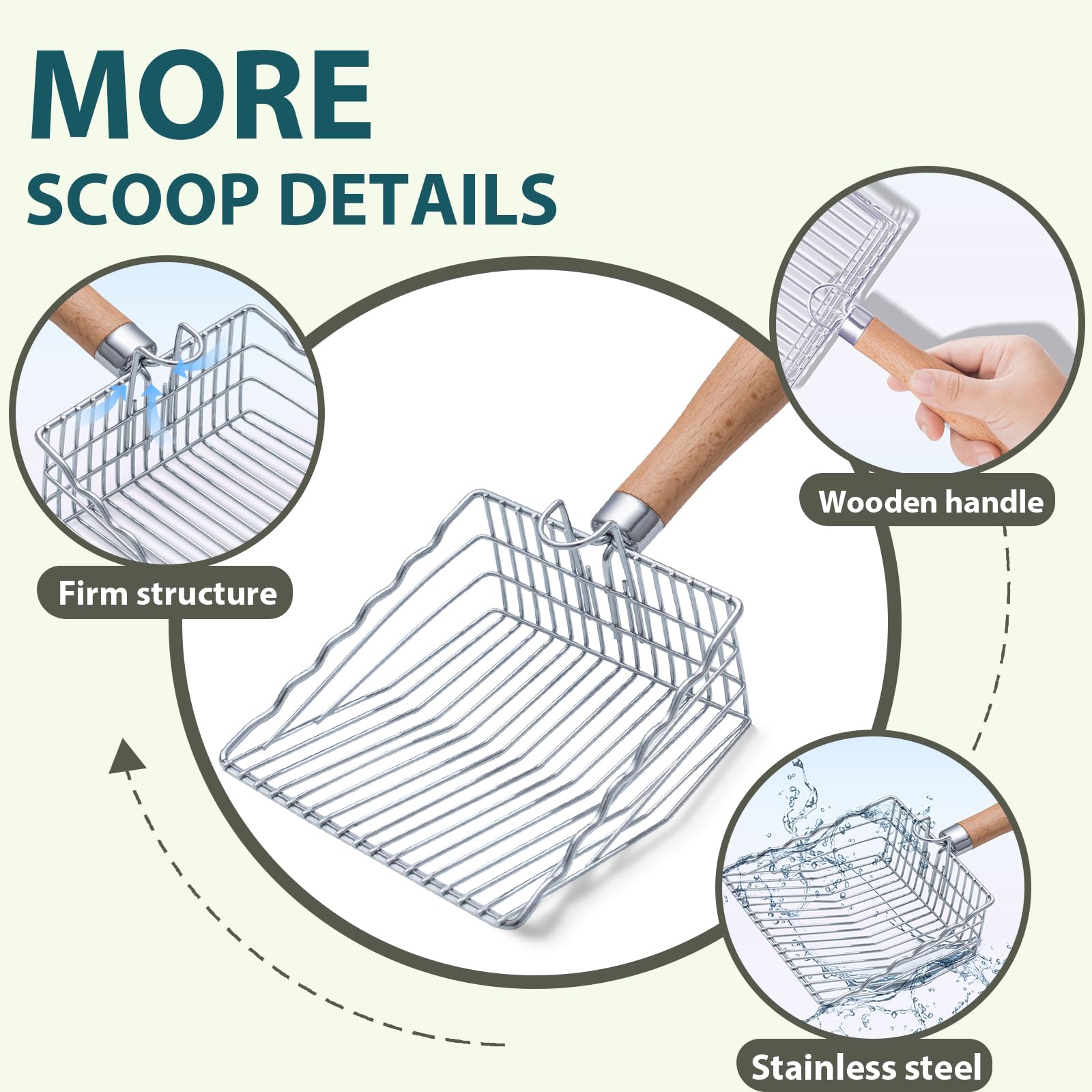 Armlulu Cat Litter Scoop, Kitty Metal Scooper With Hook And Hole, Stainless Steel Kitten Poop Lifter For Litter Box, Non Stick,