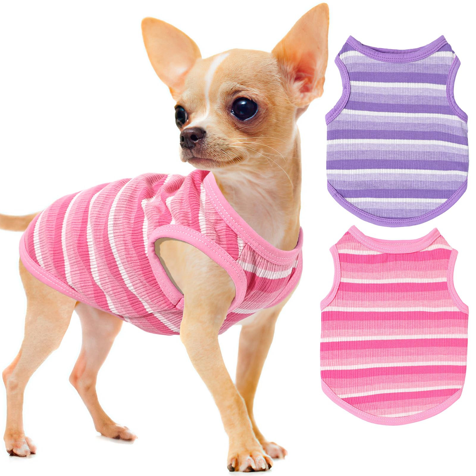 2-Piece Dog Shirts For Small Dogs Striped Puppy Clothes Soft Pet Tee Shirt Summer Dog Clothes For Small Dogs Girl Boy, Chihuahua