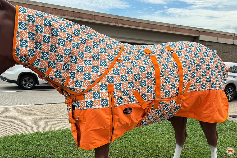 HILASON 1200D Winter Waterproof Poly Horse Hood Turnout Neck Blanket Belly Wrap Floral Motif | Blankets for Horses