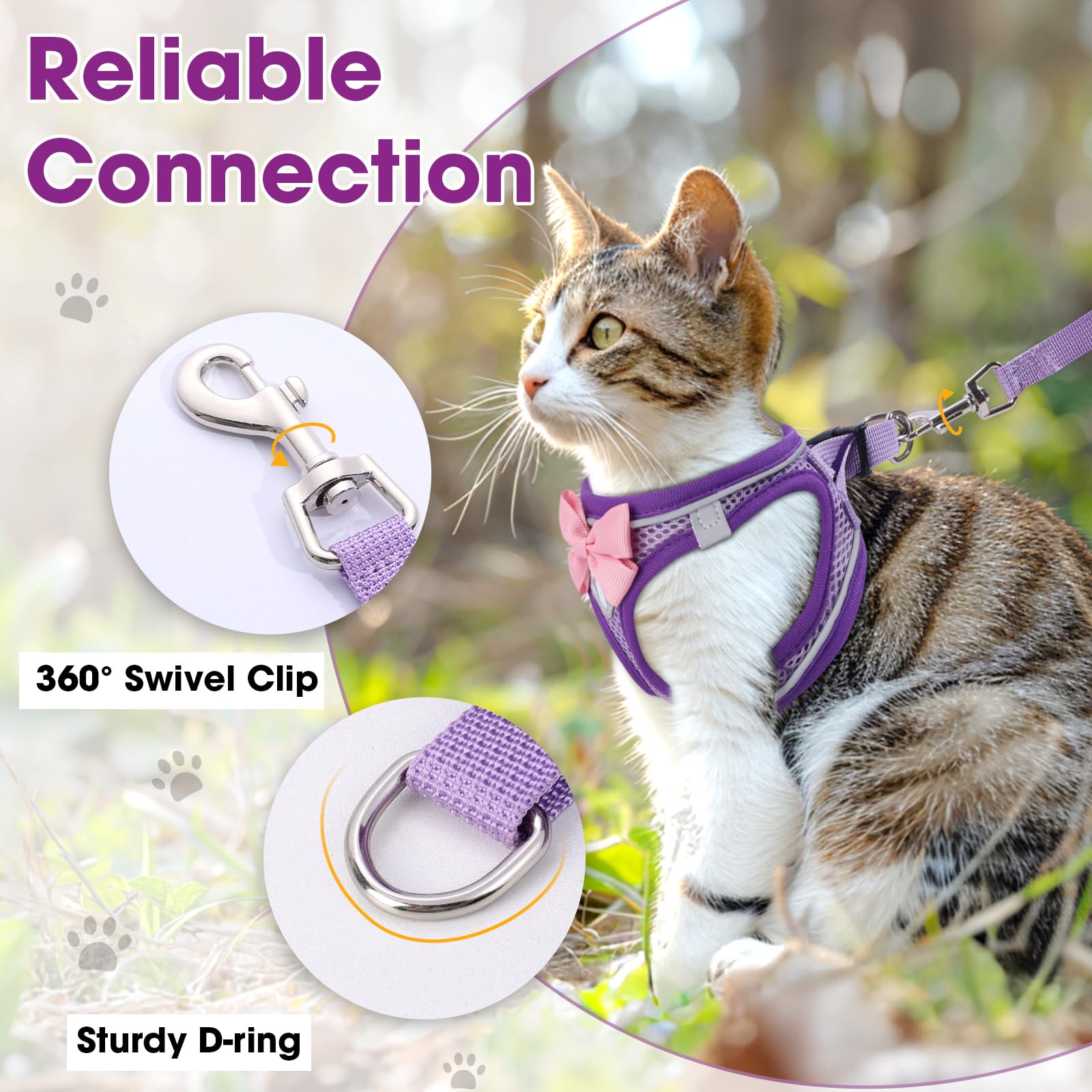 Cat Harness And Leash Set For Walking Escape Proof, Adjustable Kitten Harness Breathable Mesh With Reflective Strips Harness For