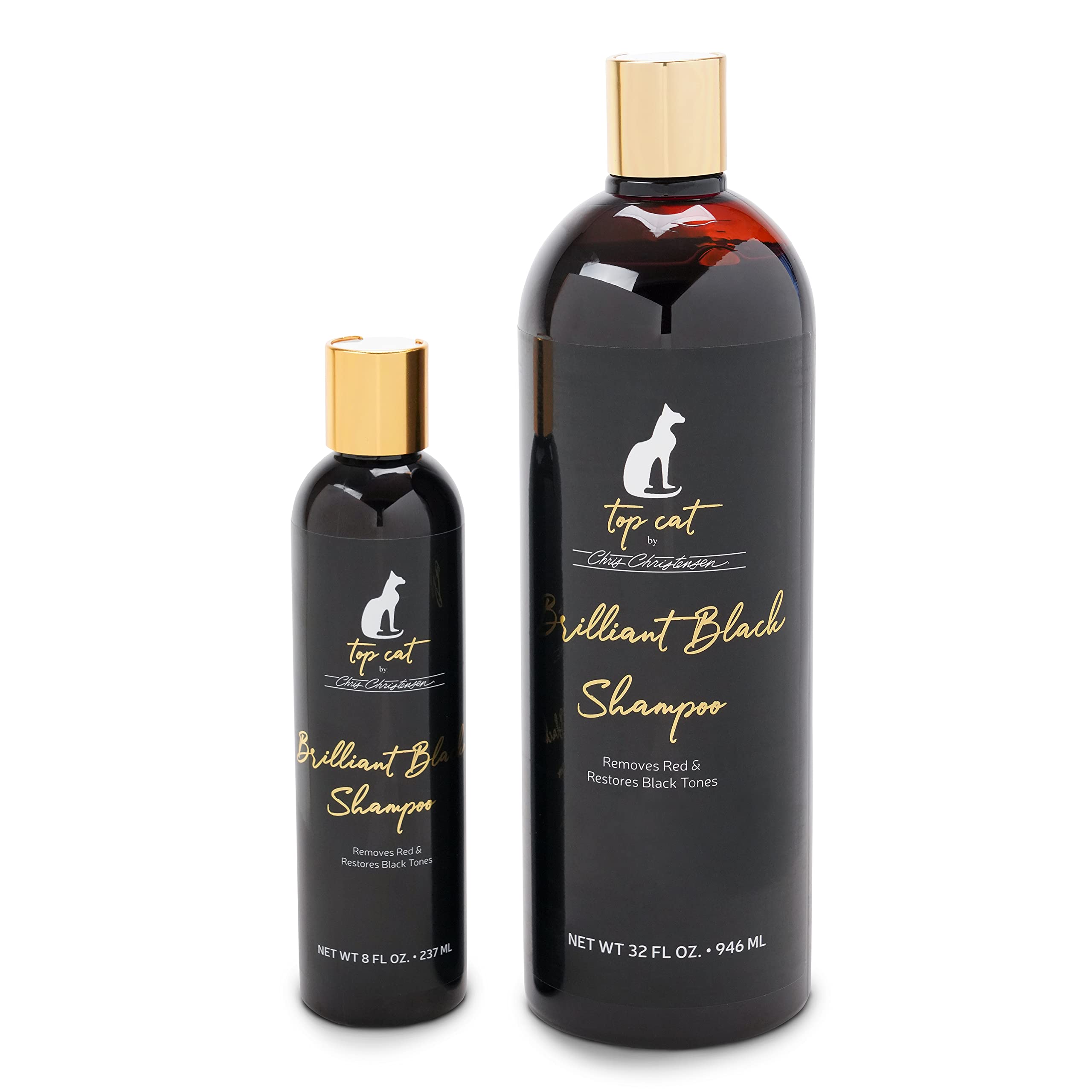 Chris Christensen Top Cat Brilliant Black Shampoo for Cats, Groom Like a Professional, Removes Red, Restores Black Tones, Made i