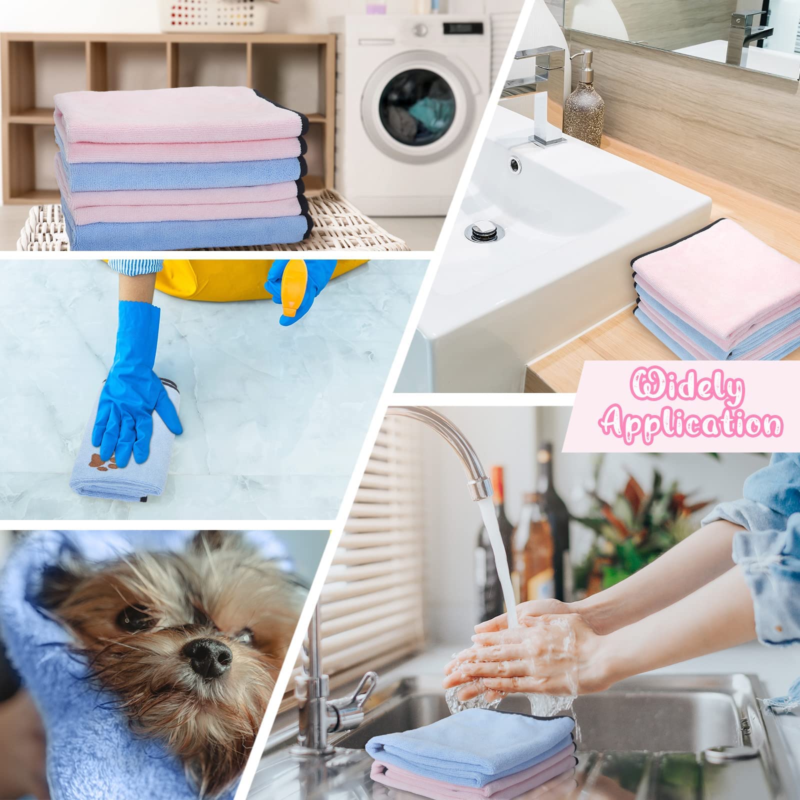 4 Pack Dog Towels For Drying Dogs Microfiber Dog Towel Soft Absorbent Pet Bath Towel Dog Drying Grooming Towel With Embroidered Paw For Pet Dogs Cats Bathing And Grooming (Blue, Pink, 35 X 20 Inch)