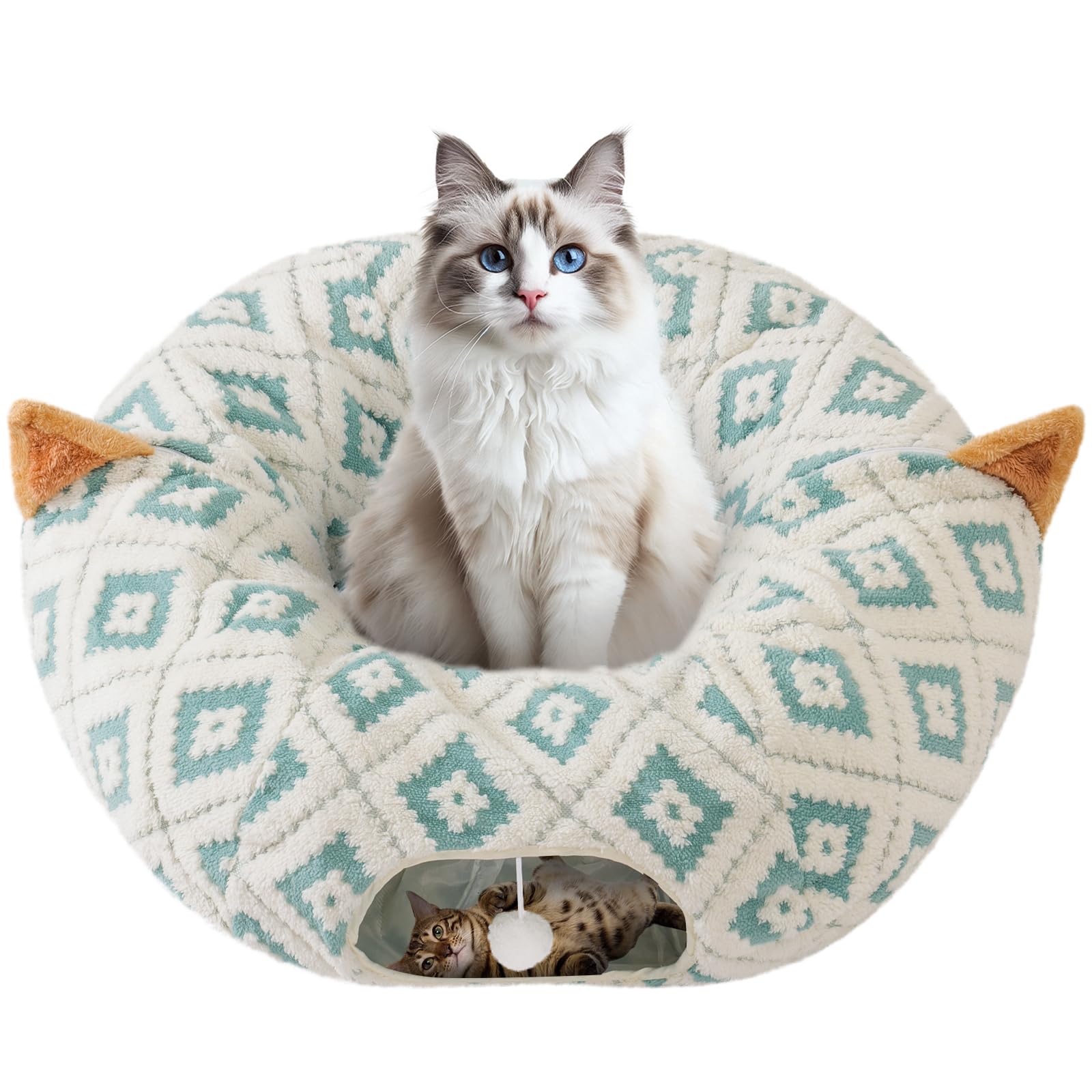 Cat Tunnel Bed With Soft Cushion, Cat Donut Tunnels For Indoor Cats, Peekaboo Cat Cave Toy, Multifunctional Playground Toys For 