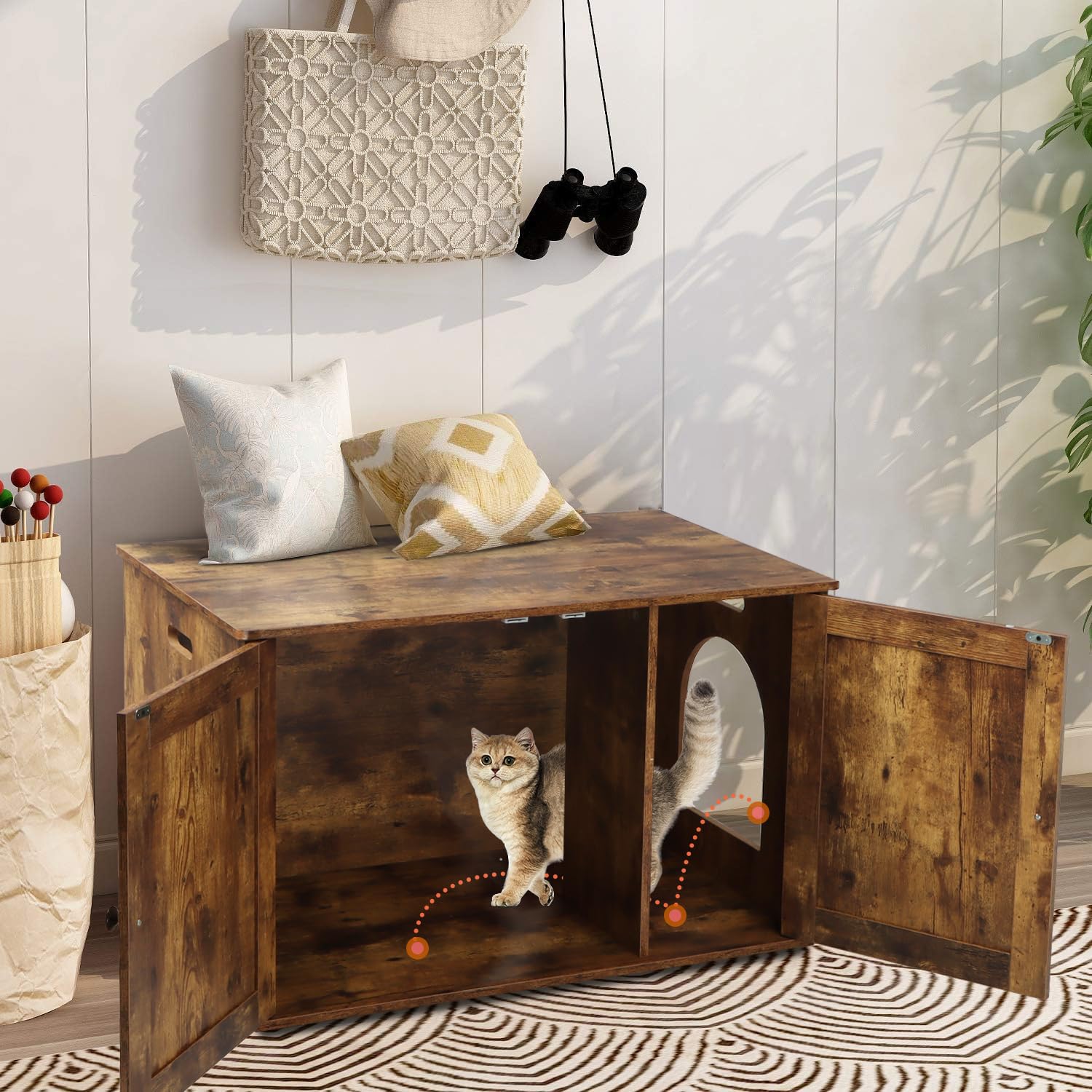 Timberer Cat Litter Box Enclosure, Litter Box Furniture Hidden With Removable Divider, Wooden Cat Washroom Furniture, Indoor Cat