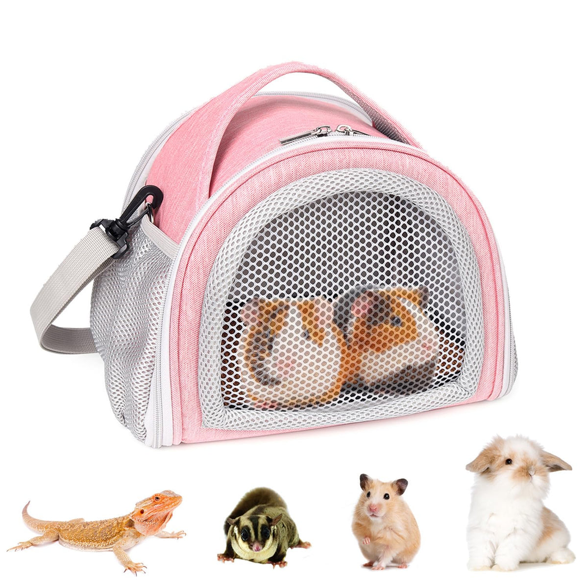 Yudodo Hamster Carrier Guinea Pig Carrier Bag Small Animal Sugar Glider Pouch Gerbil Hedgehog Portable Travel Carrier Outdoor Hangbag Flying Squirrel Rat Carrier (X-Large, Pink)