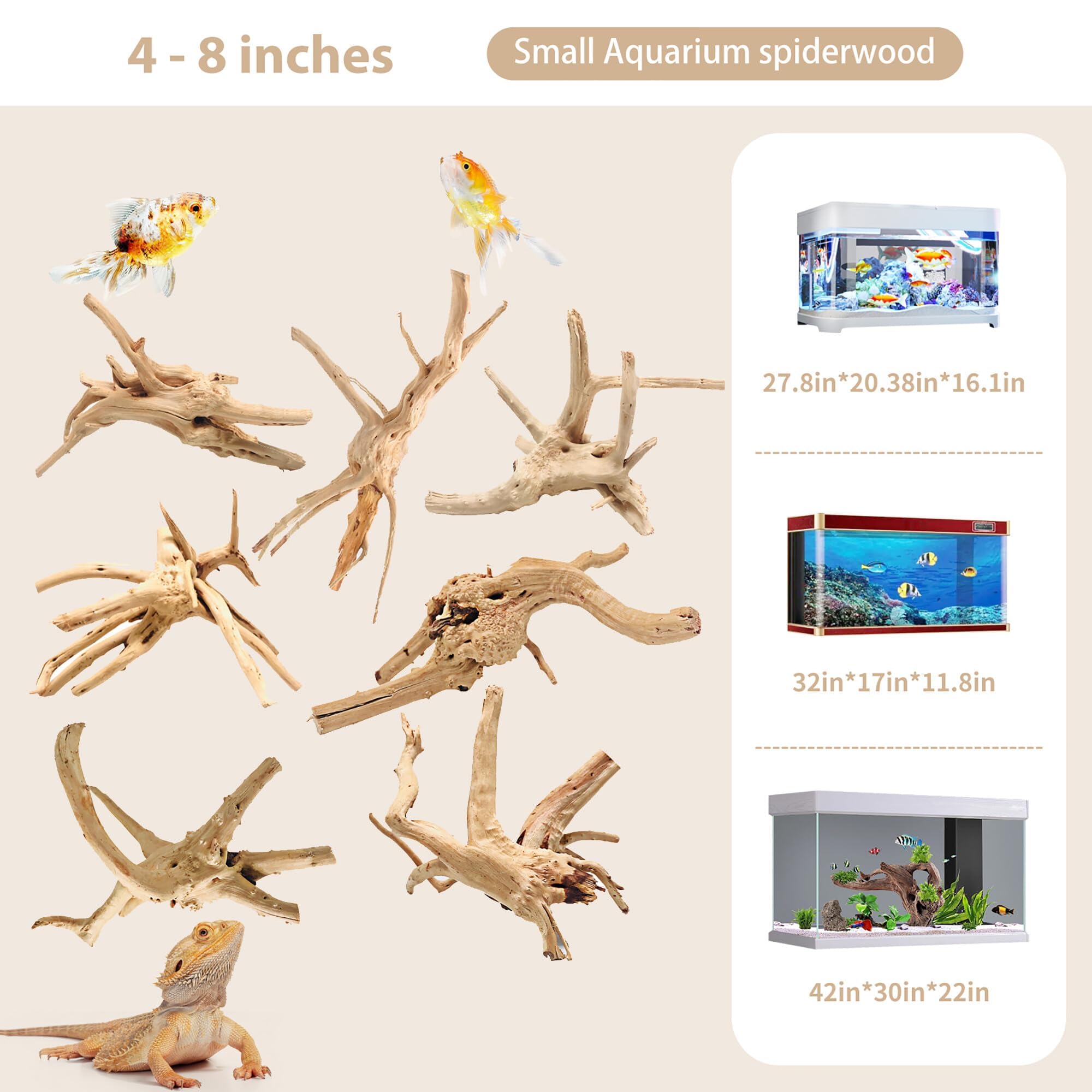 Wdefun Driftwood For Aquarium Decor Natural Spider Wood Branches For Fish Tank Decorations 7 Pcs (4-8 Inch)…