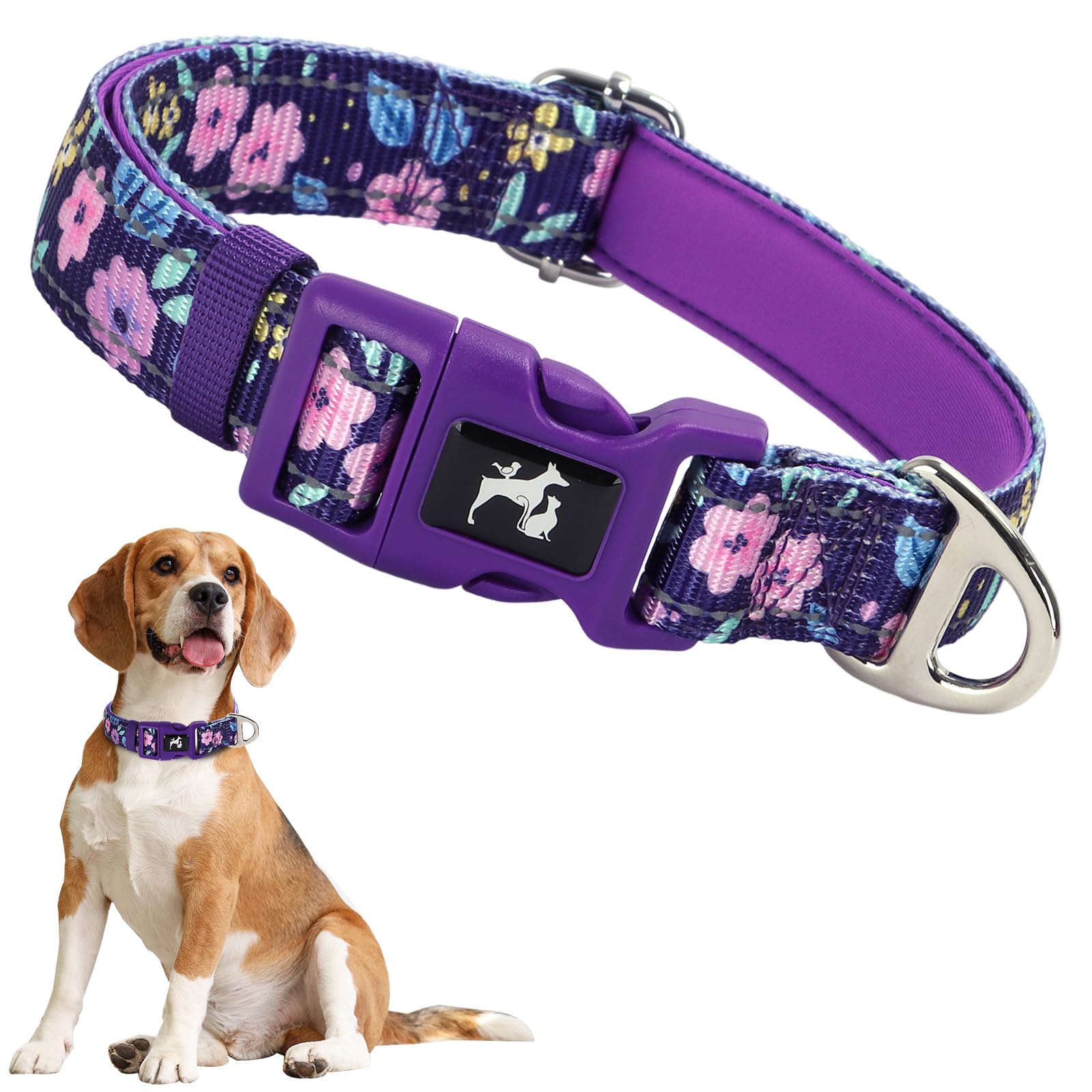 Onefojojo Reflective Dog Collar Padded With Soft Neoprene Breathable Quick Release Female Dog Collars For Medium Large Extra Lar