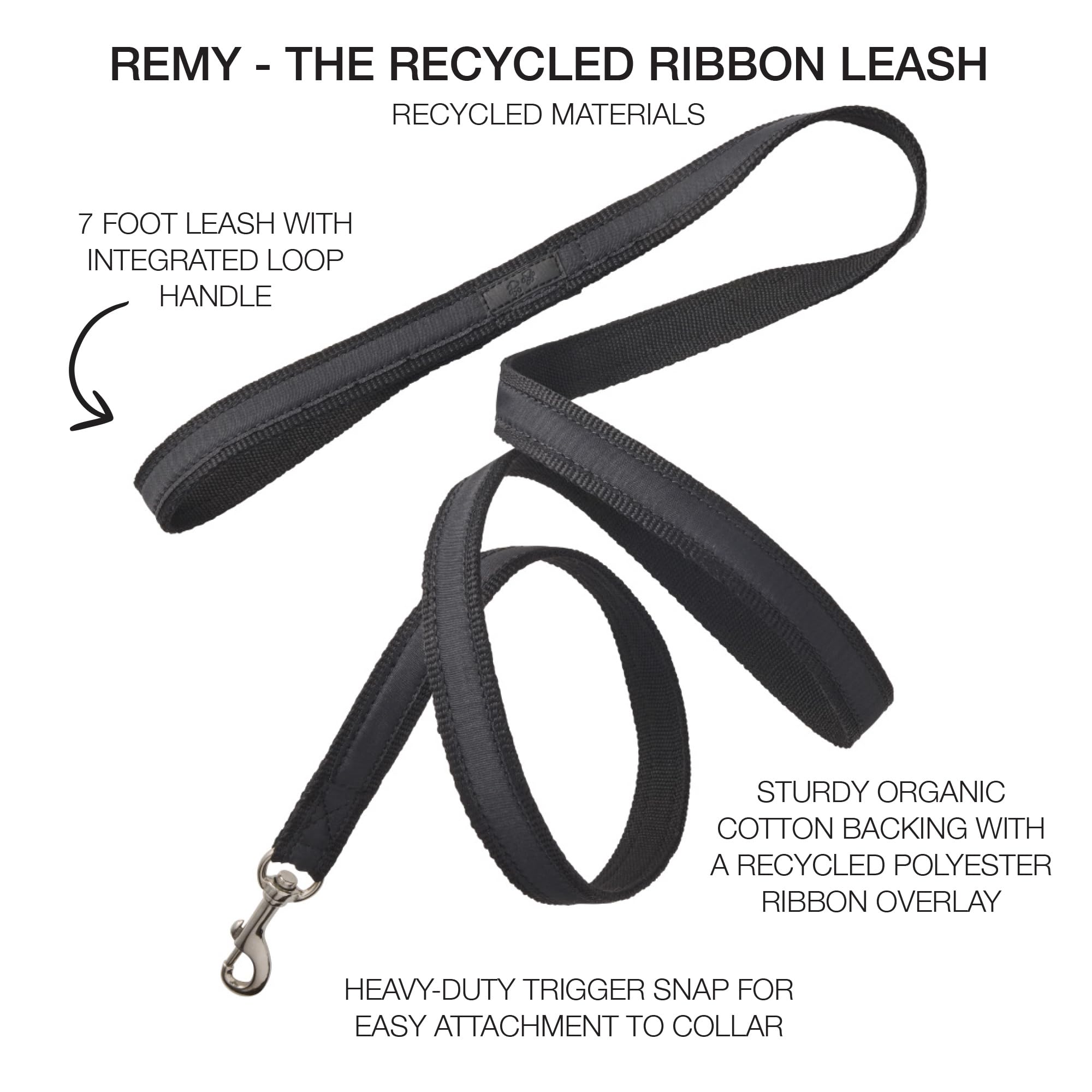Pet Passion Recycled Ribbon Dog Leash 7 Ft. For All Pet Breeds, Black, One Size