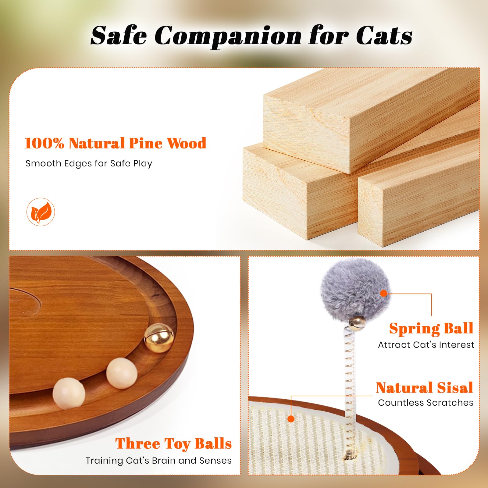 LMUGOOS Cat Scratcher - Sisal Pad with Wooden Roller Ball Toy, Medium, Brown, Model LM0611-B