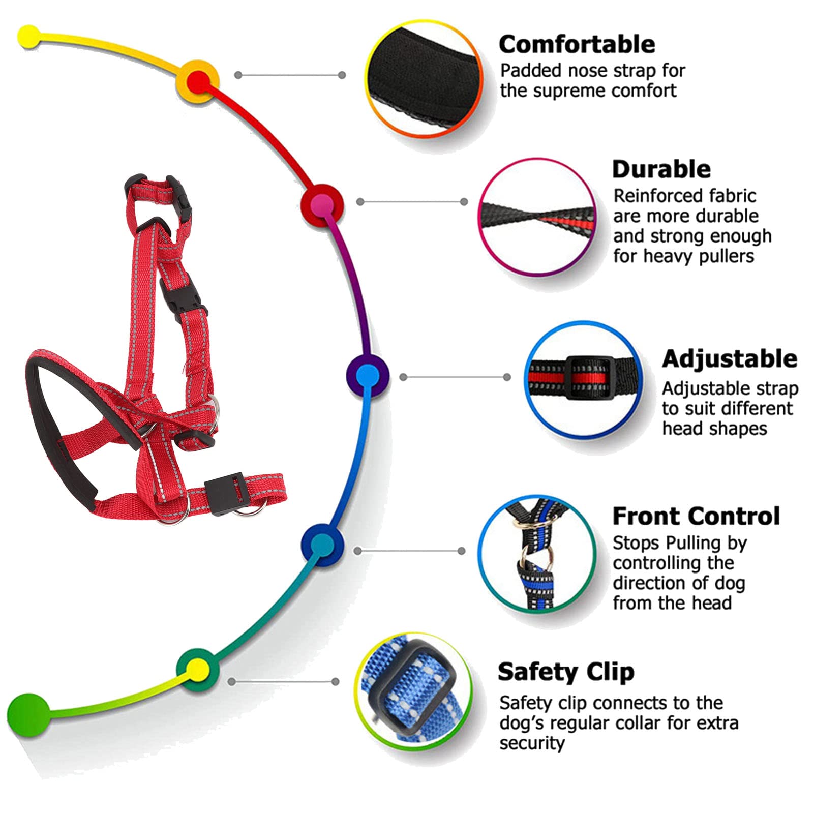 Chiciris Dog Head Halter With Safety Strap, Head Collar For Dogs, No Pull Dog Head Harness Dog Head Halter Leash With Safety Strap For Training (Red)