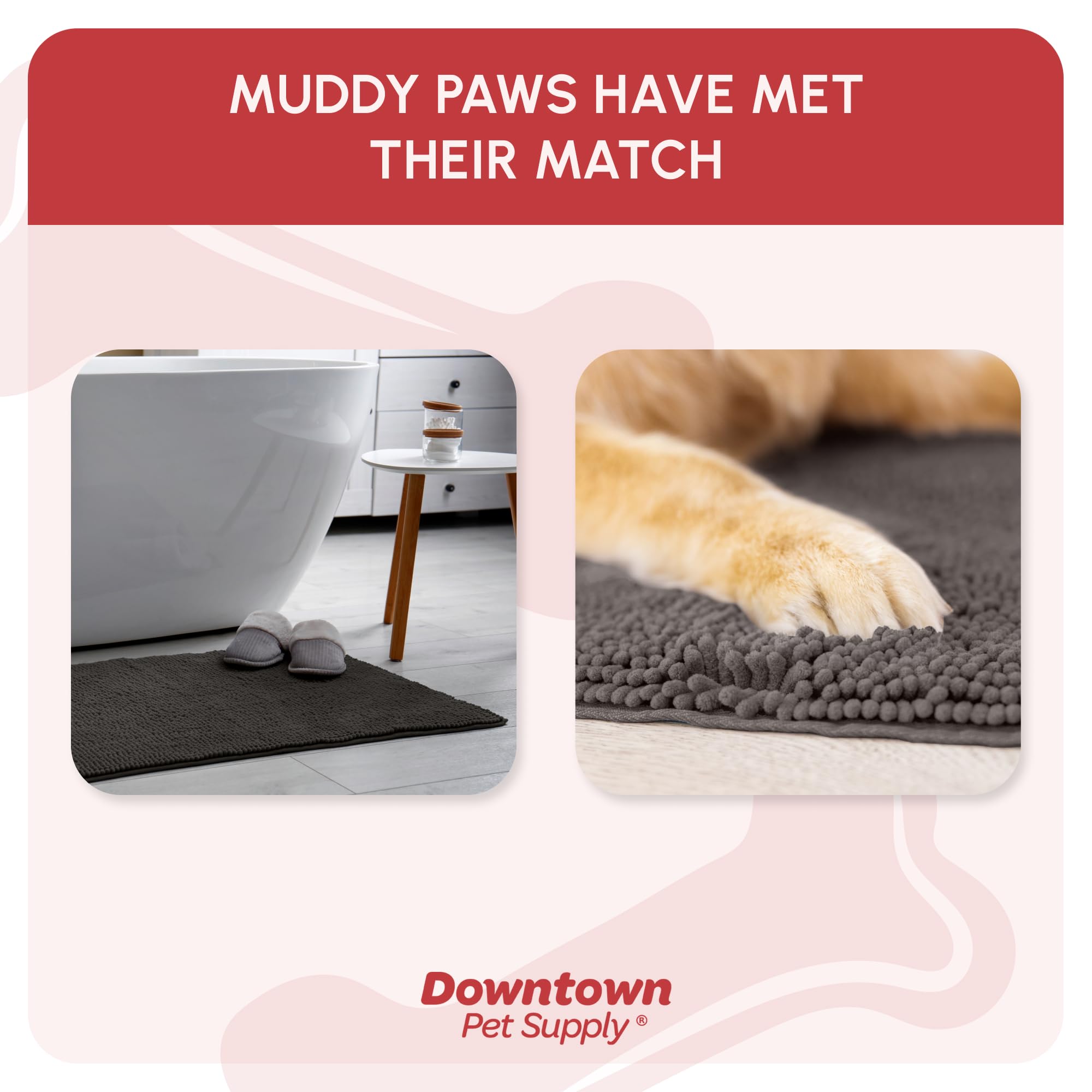 My Doggy Place Microfiber Dog Mat for Muddy Paws, 8 x 2 Ash - Non-Slip, Absorbent and Quick-Drying Dog Paw Cleaning Mat, Washe