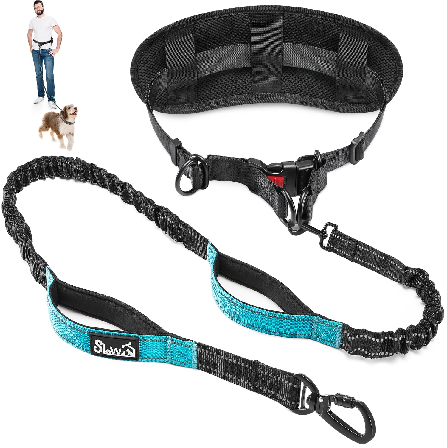 Slowton Hands Free Dog Leash - With Removable Zipper Pouch, Shock Absorbing Bungee, Dual Handle & Reflective Stitches, Wide Padd