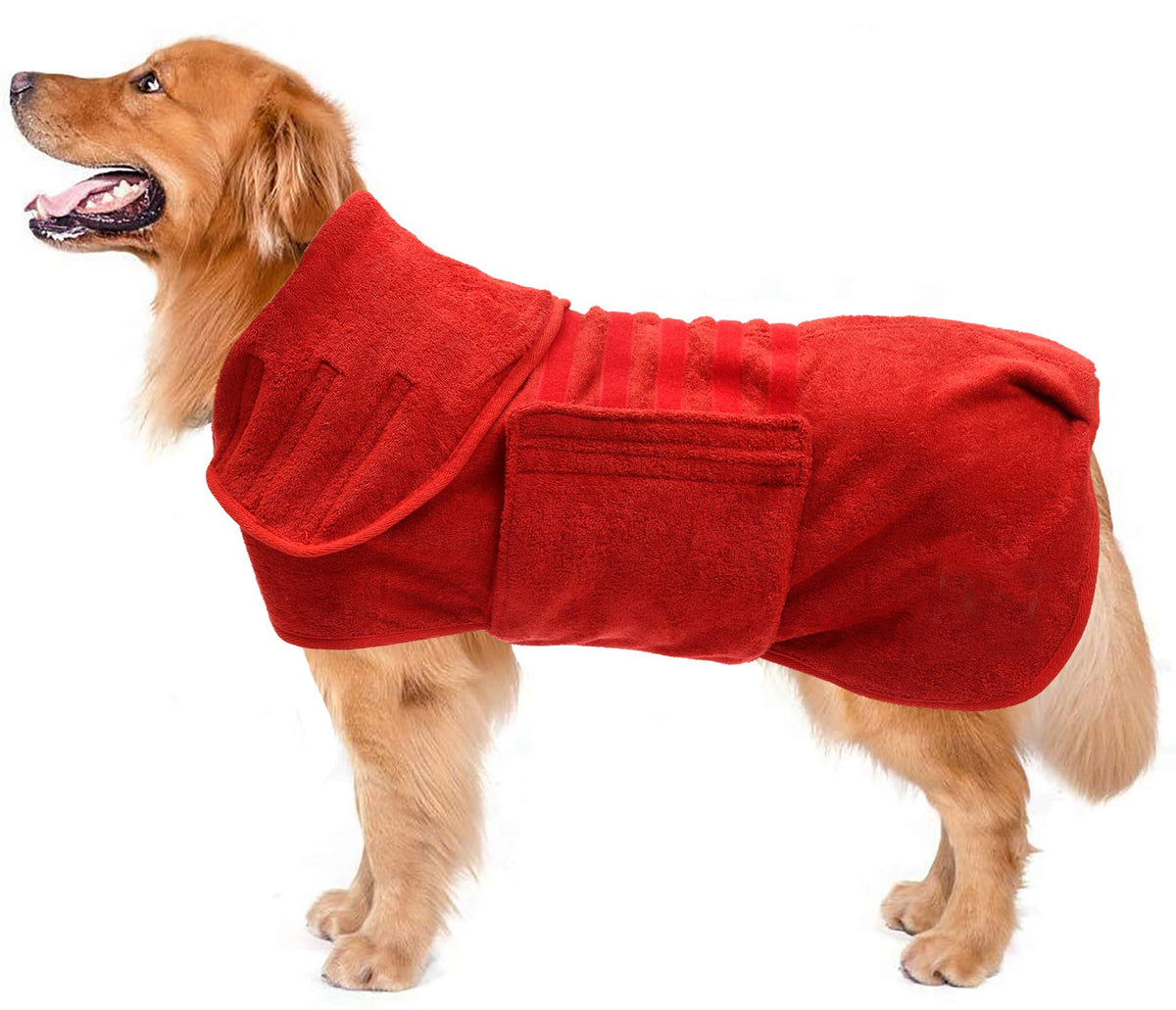 Dog Drying Coat Dressing Gown Towel Robe Pet Microfibre Super Absorbent Anxiety Relief Designed Puppy Fit For Xs Small Medium Large Dogs - Red - Xxlarge 0584