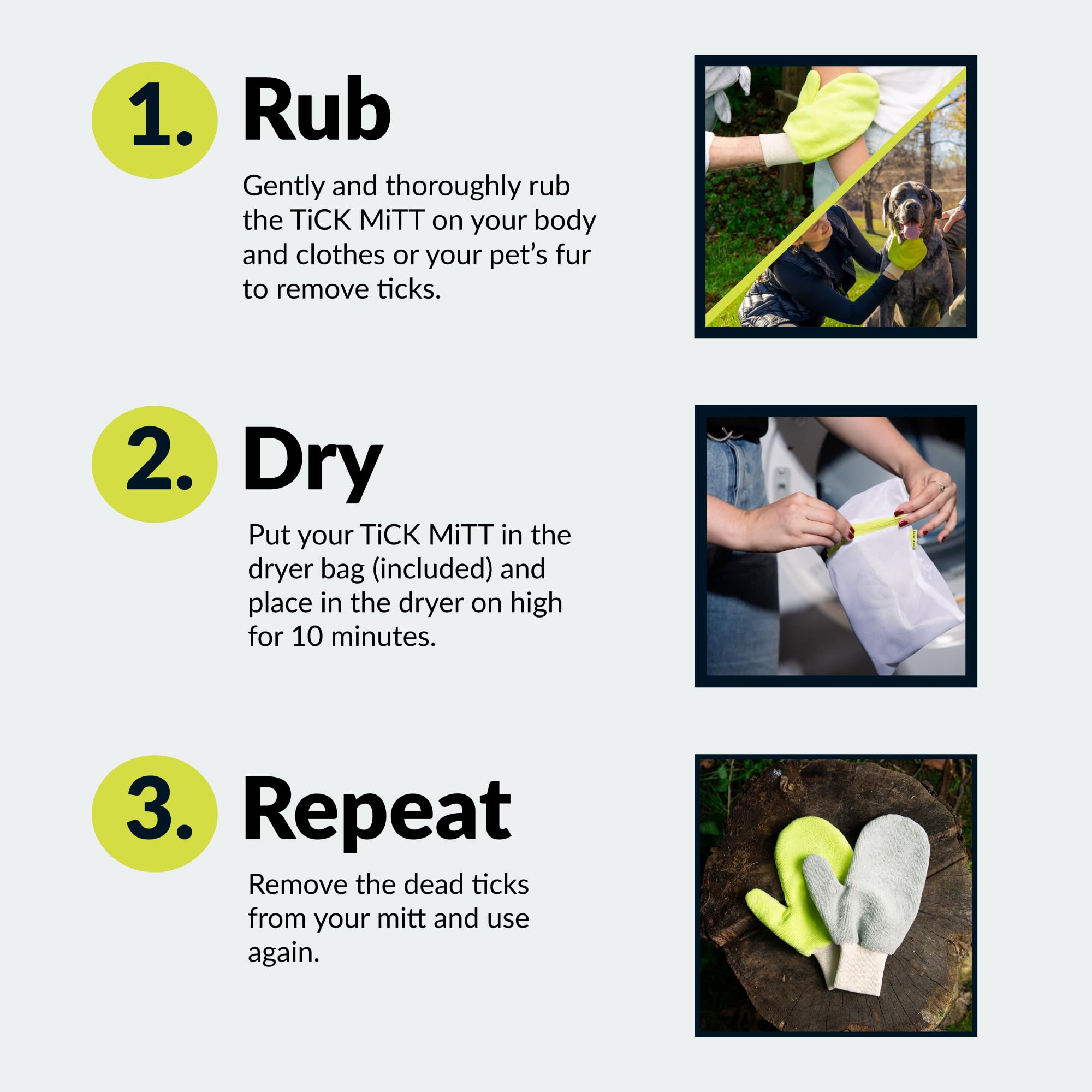 TiCK MiTT Yellow Tick Removal Glove for Humans & Pets - Safely Remove Ticks Effortlessly, Chemical-Free, Durable, Portable Tick