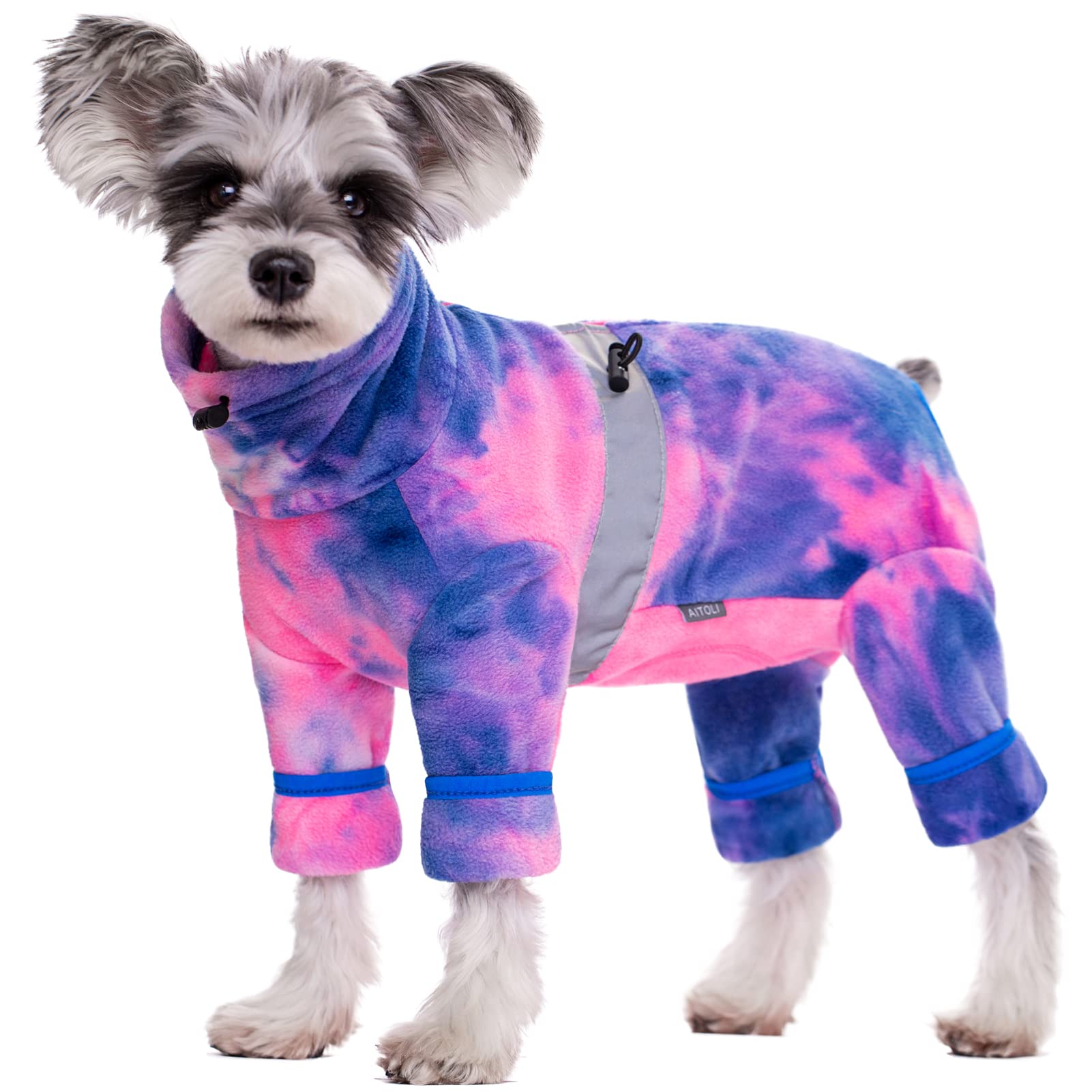 Aitoli Dog Coat, Tie Dye Fleece Jumpsuit For Small Dogs, Winter Jacket, Reflective Stripes, Comfortable, Lightweight