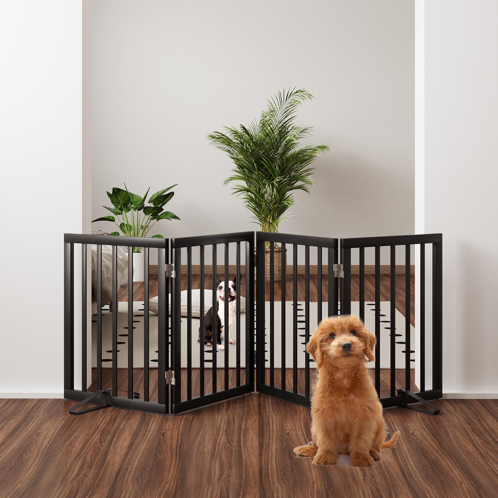 Mino Kesper Black 37-74 Dog Gate Foldable Dog Gates for Doorways Stairs House Freestanding Pet Gate Puppy Barries 24 inches Tall