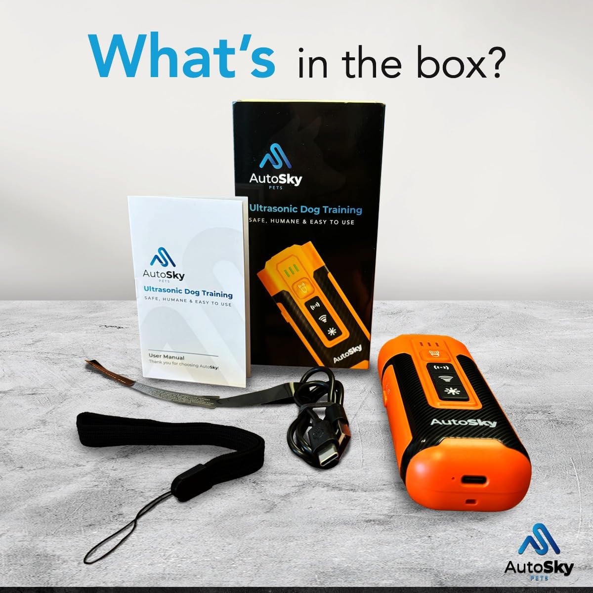 Autosky Ultrasonic Dog Bark Control Device - Portable Rechargeable Trainer With 3 Emitters, 2 Adjustable Modes, Led Flashlight -