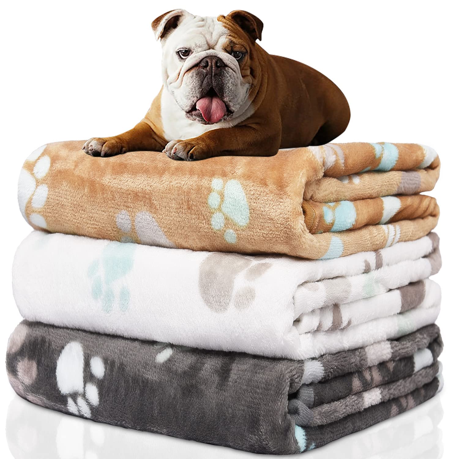 Rezutan Upgraded Dog Blankets For Medium Dogs, 3 Pack Dog Cat Blankets Washable, Soft Pet Mat Throw Cover For Kennel Crate Bed, Cute Paw Pattern, Dog Blanket, Pet Blanket 30'X20'