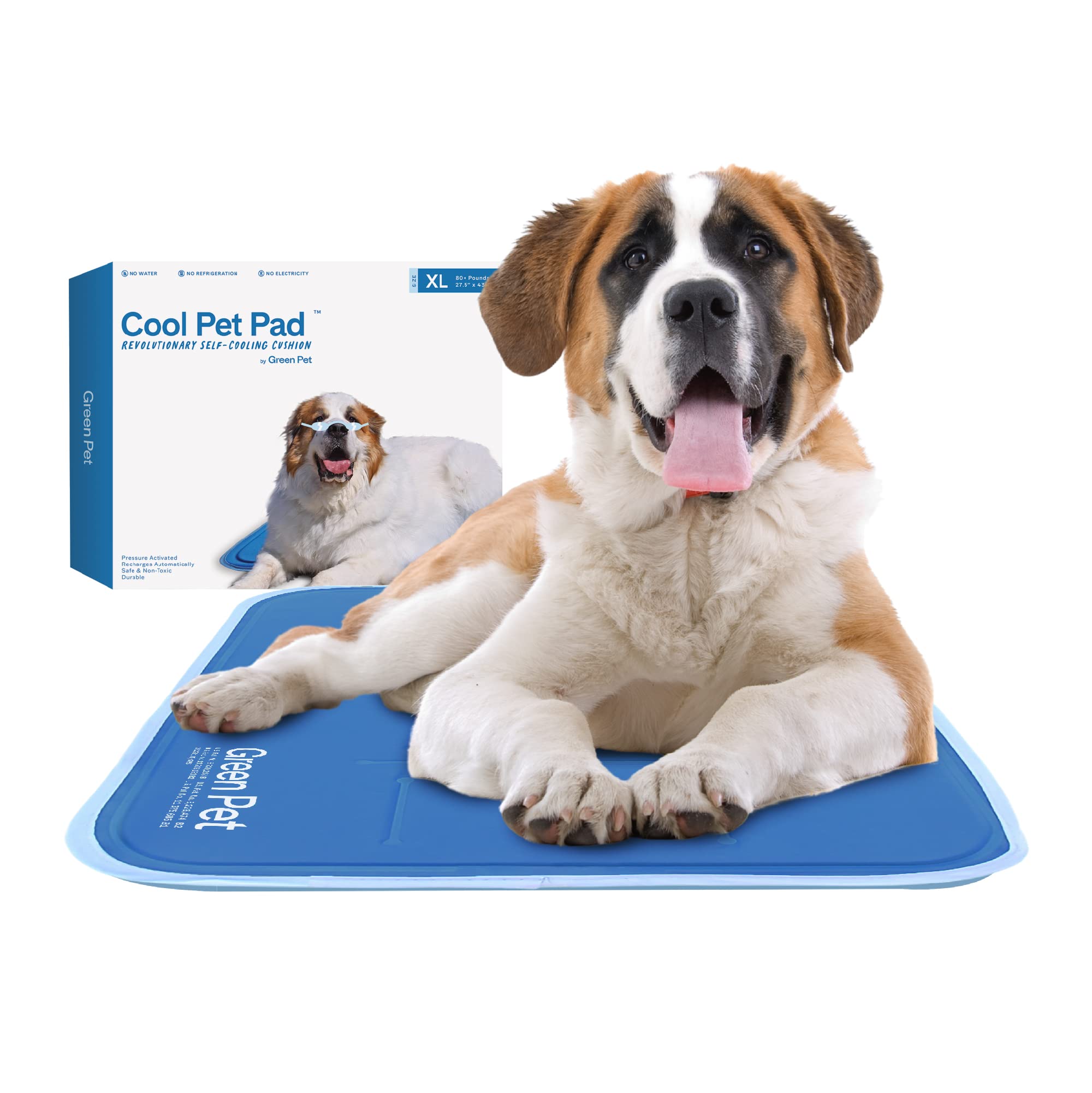 The Green Pet Shop Cool Pet Pad - Extra Large, Blue - Self-Cooling, Pressure Activated Mat For Dogs & Cats From 80+ Lbs - Non-Toxic Gel, No Water Needed