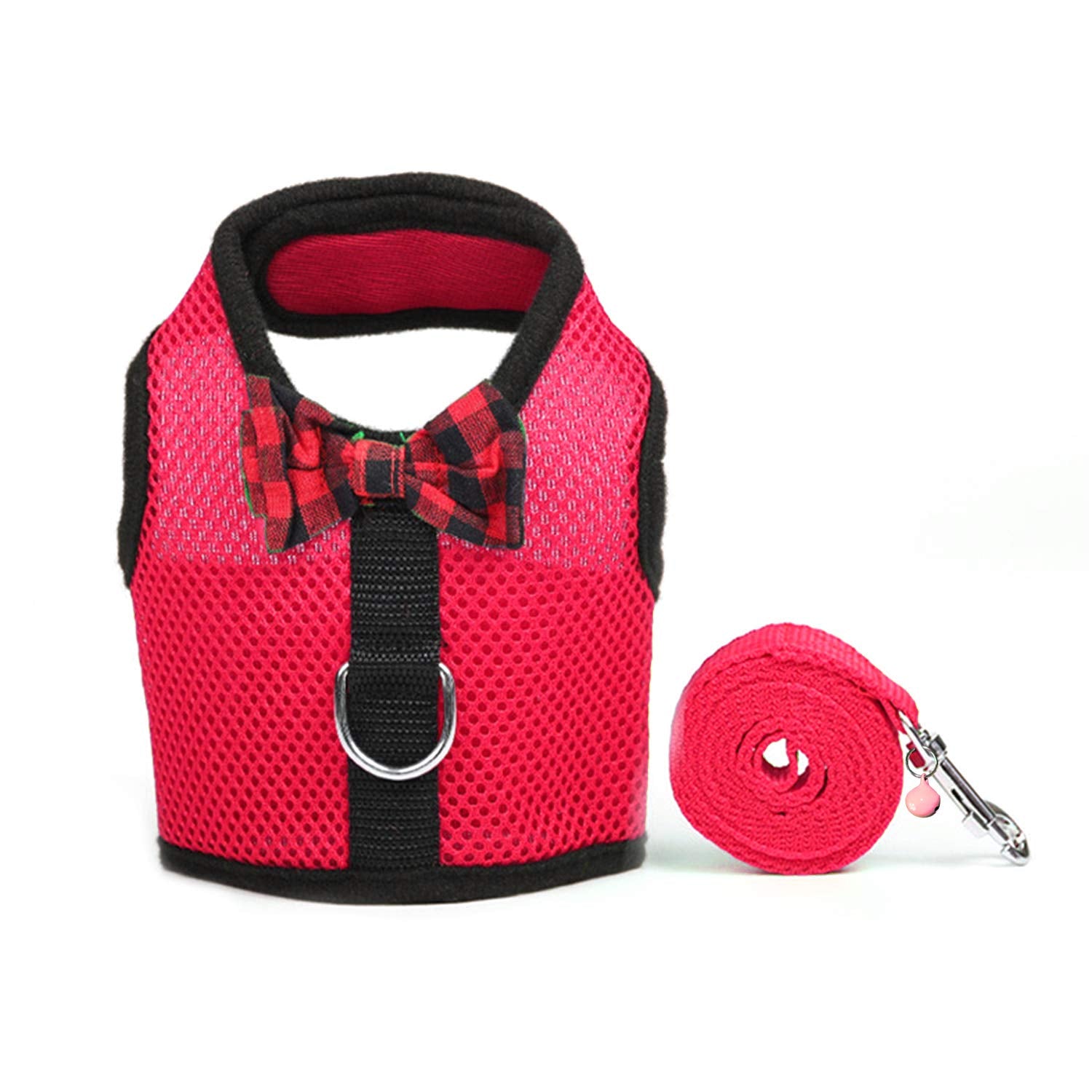 Rypet Small Animal Harness And Leash - Soft Mesh Pet Harness With Safe Bell, No Pull Comfort Padded Vest For Small Pet Red