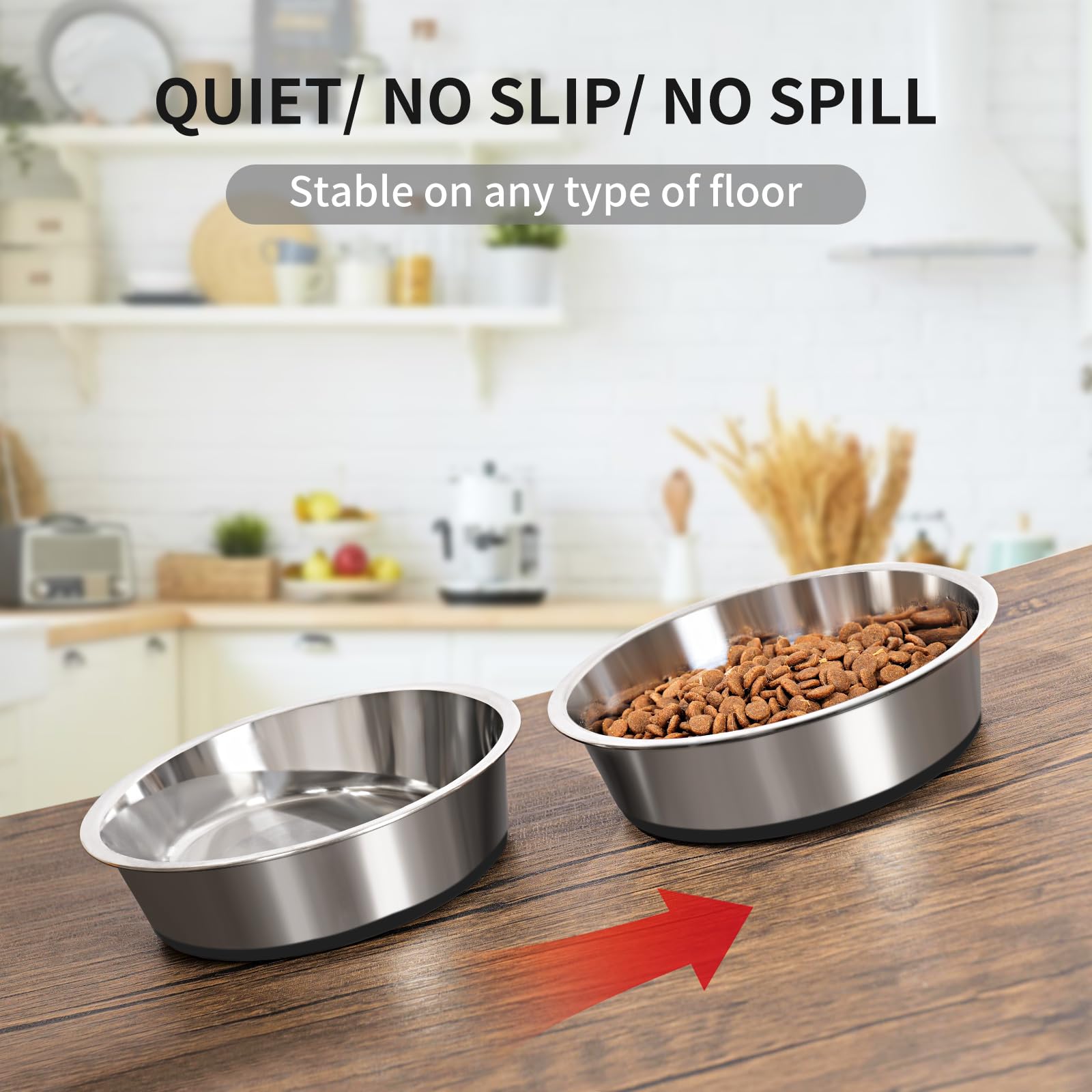 Taglory 4 Cup Stainless Steel Dog Bowls Set of 2 for Food and Water, Silicone Base Anti-Slip, Rust Resistant, Extra Thick Metal