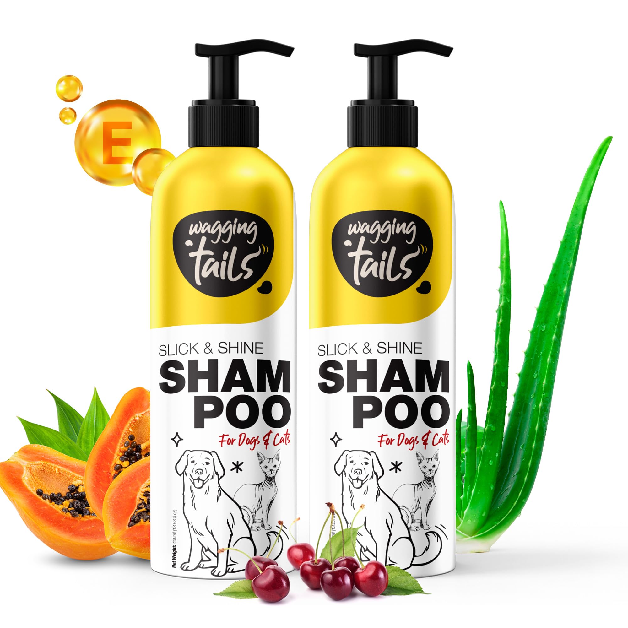 Wagging Tails Slick & Shine 5-In-1 Pet Shampoo-400Ml-Pack Of 2 | Deodorize & Moisturise The Skin | Remove Dirt | Help To Repair 