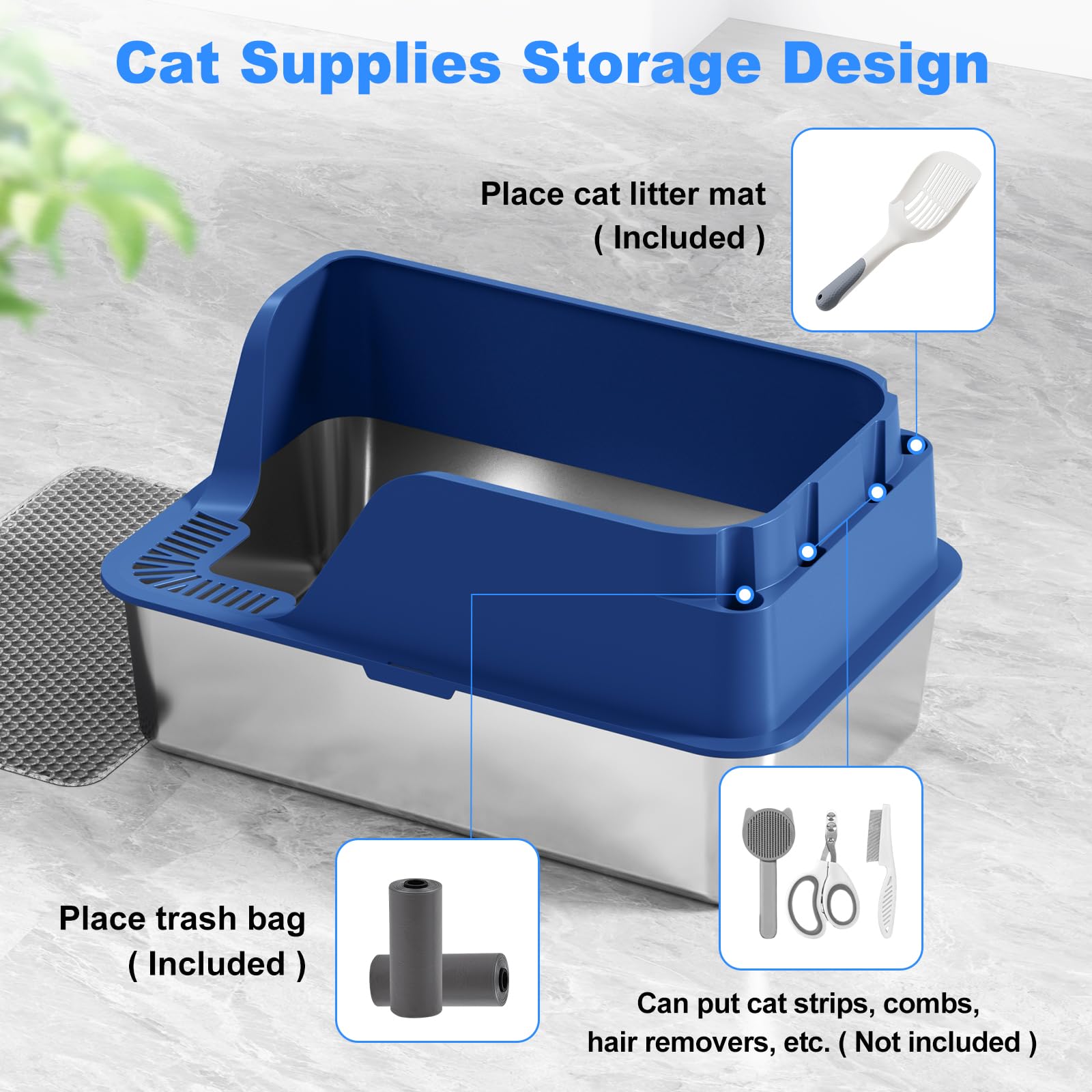 Stainless Steel Cat Litter Box With Lid, Xl Extra Large Metal Litter Box For Big Cats With High Sided, Anti-Urine Leakage,Odor-F