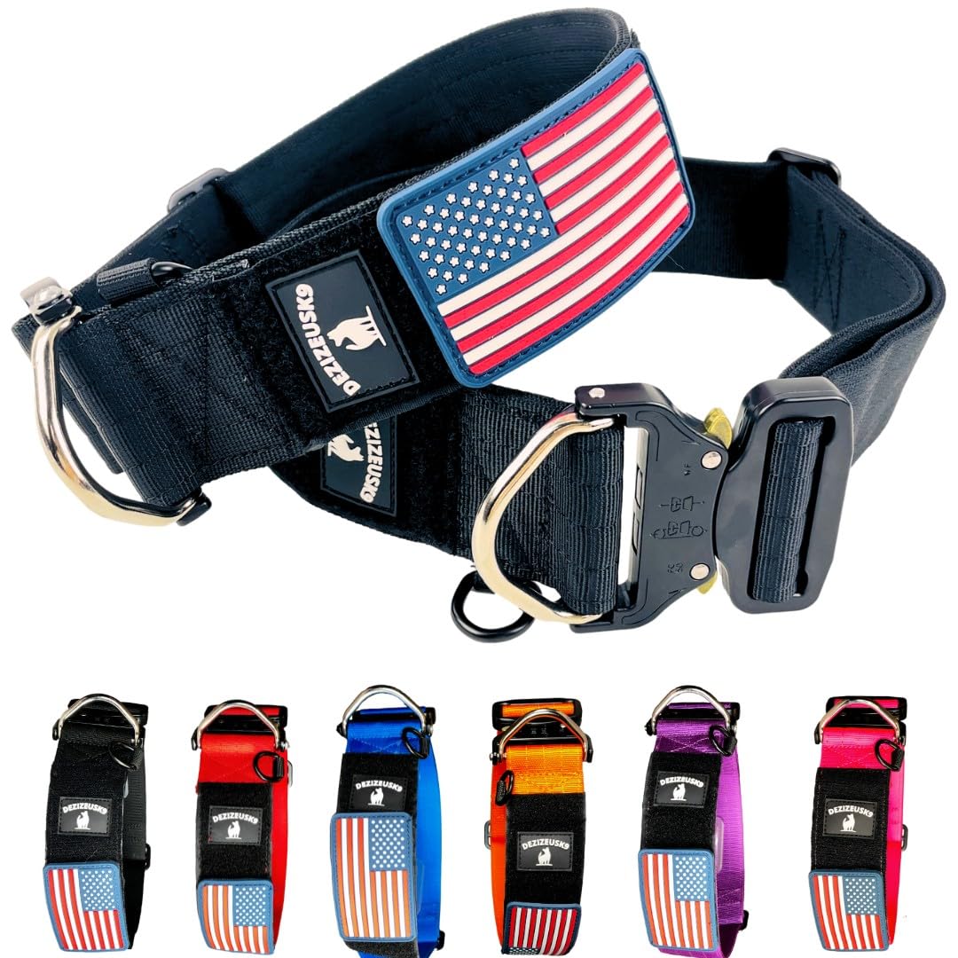 Tactical Dog Collar 2 Inch Wide Thick Heavy Duty Military Style With Metal Buckle, Adjustable For Medium - Large Breeds, Durable