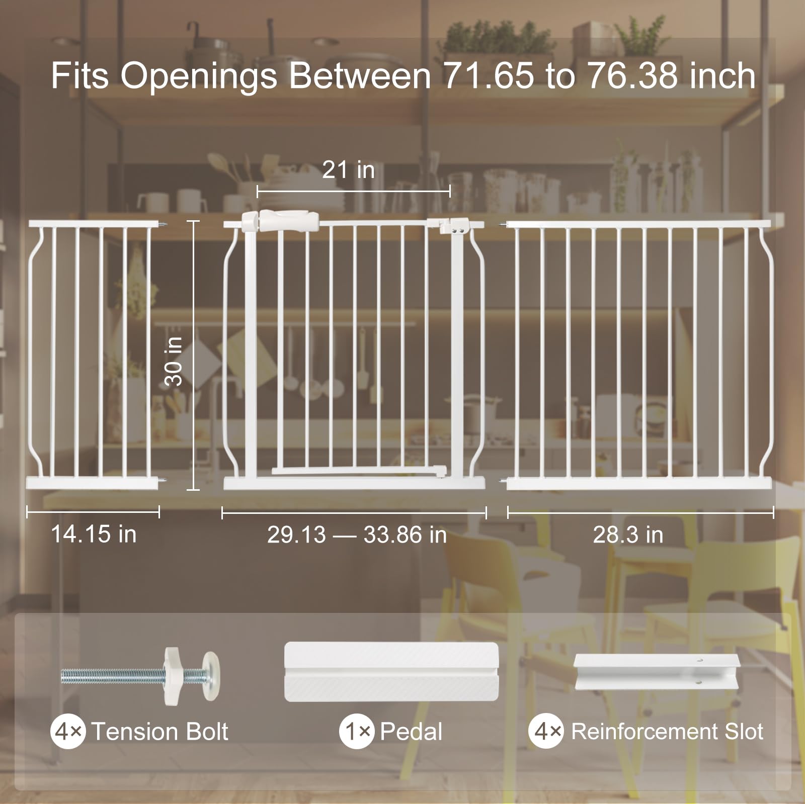 Extra Wide Baby Gate with Door Pressure Mounted 71.65-76.38 Inch,Child Baby Gates for Doorways No Drilling,Walk Through Dog Gate