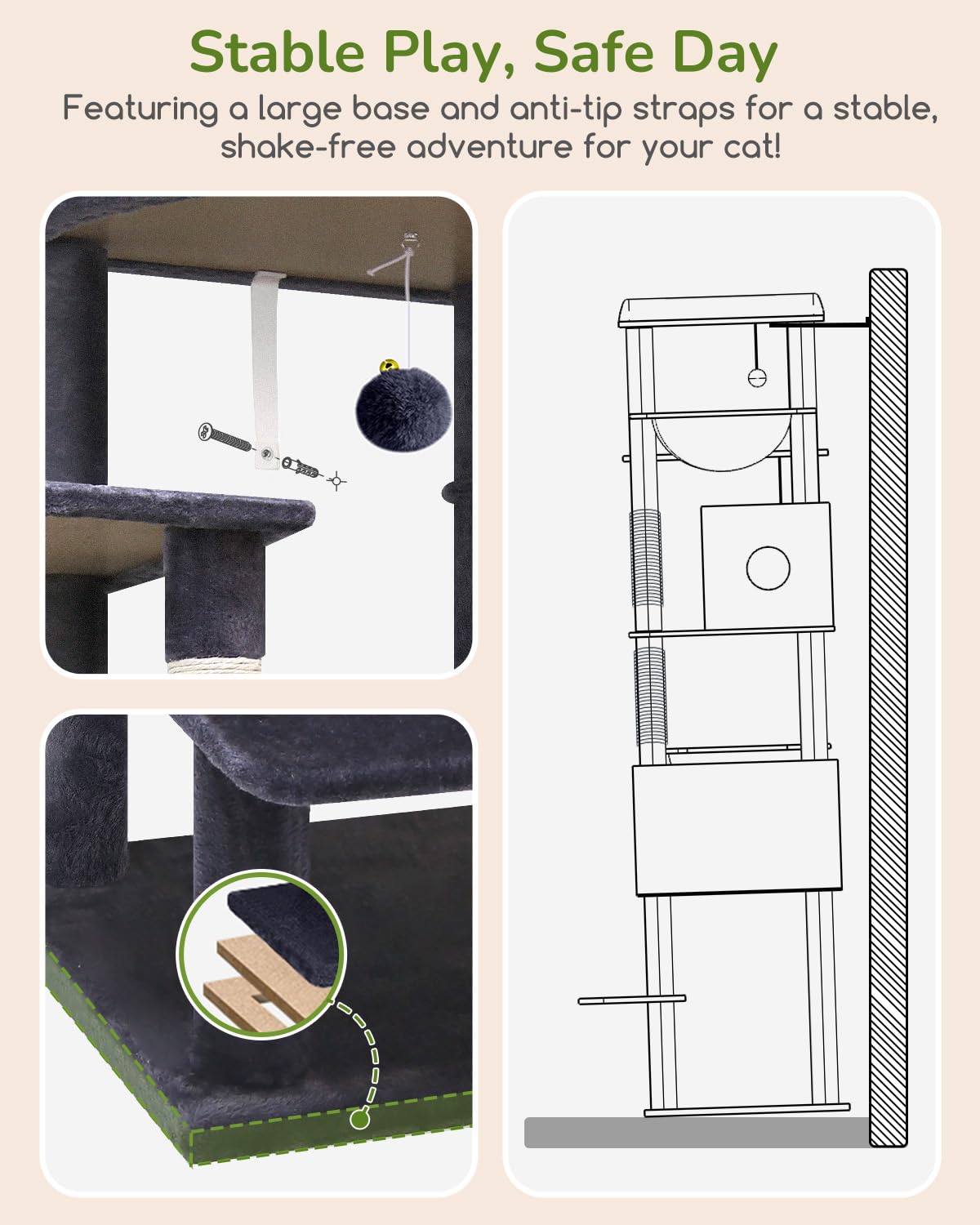 Globlazer S74 Heavy Duty Cat Tree, 74In Sturdy Cat Tower For Large Cats Adult, Big Cat Tree With 5 Sisal Scratching Posts, 2 Pad