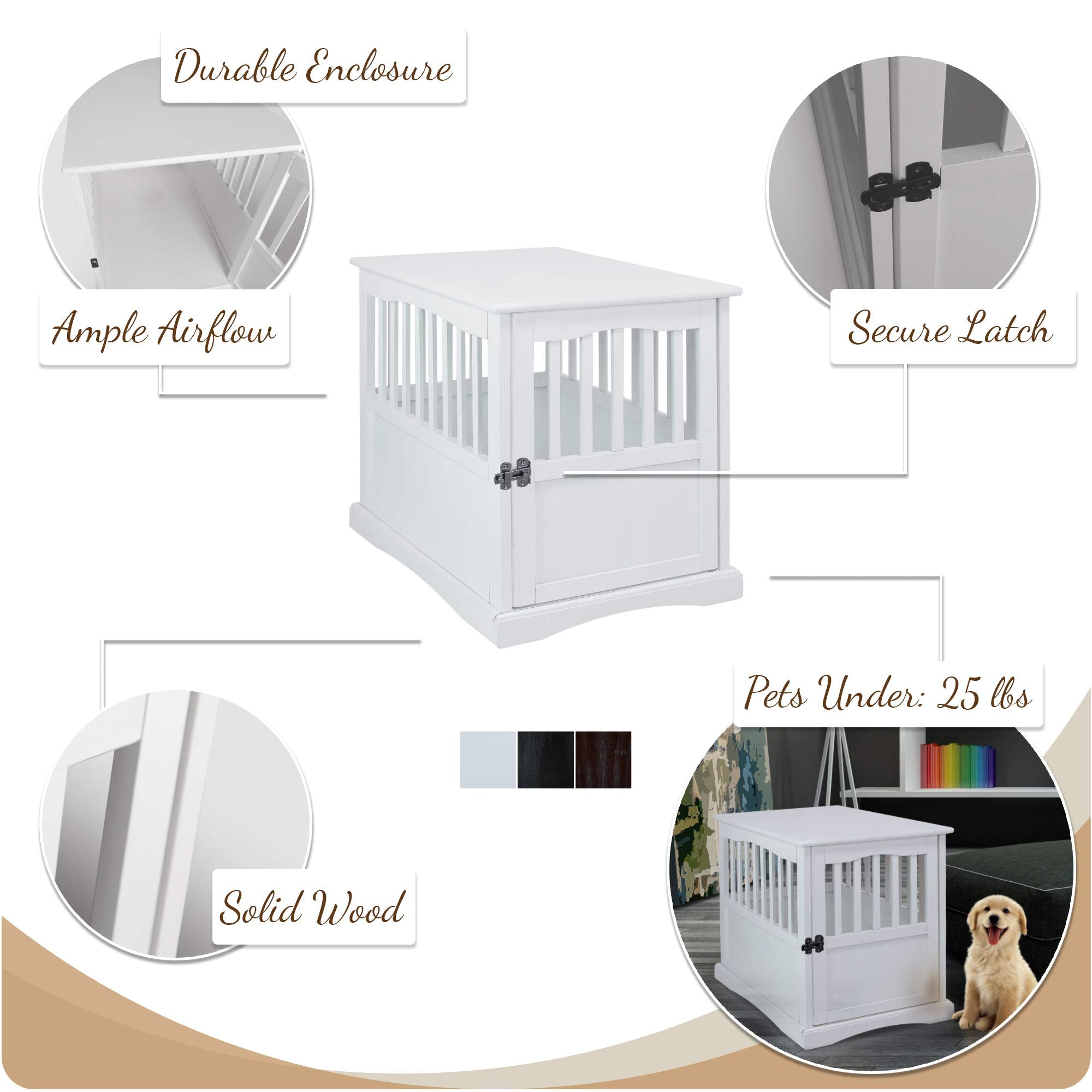 Casual Home Wooden Indoor Dog Crate House Kennel End Table Night Stand Furniture With Lockable Latch For Small To Medium Pets, Black