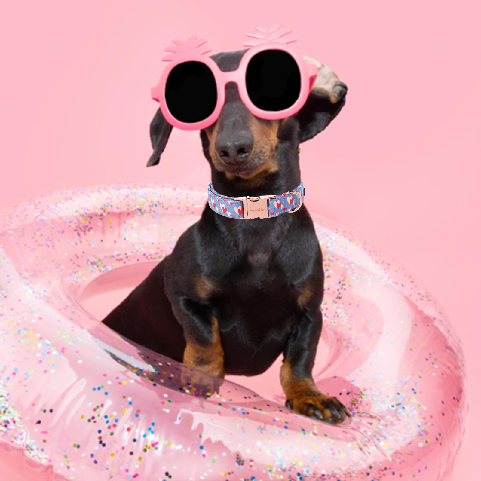 Unique Style Paws Valentine'S Day Dog Collar Metal Buckle Collar Blue Pink Love Heart Gift For Small Medium Large Boys Girls Dog