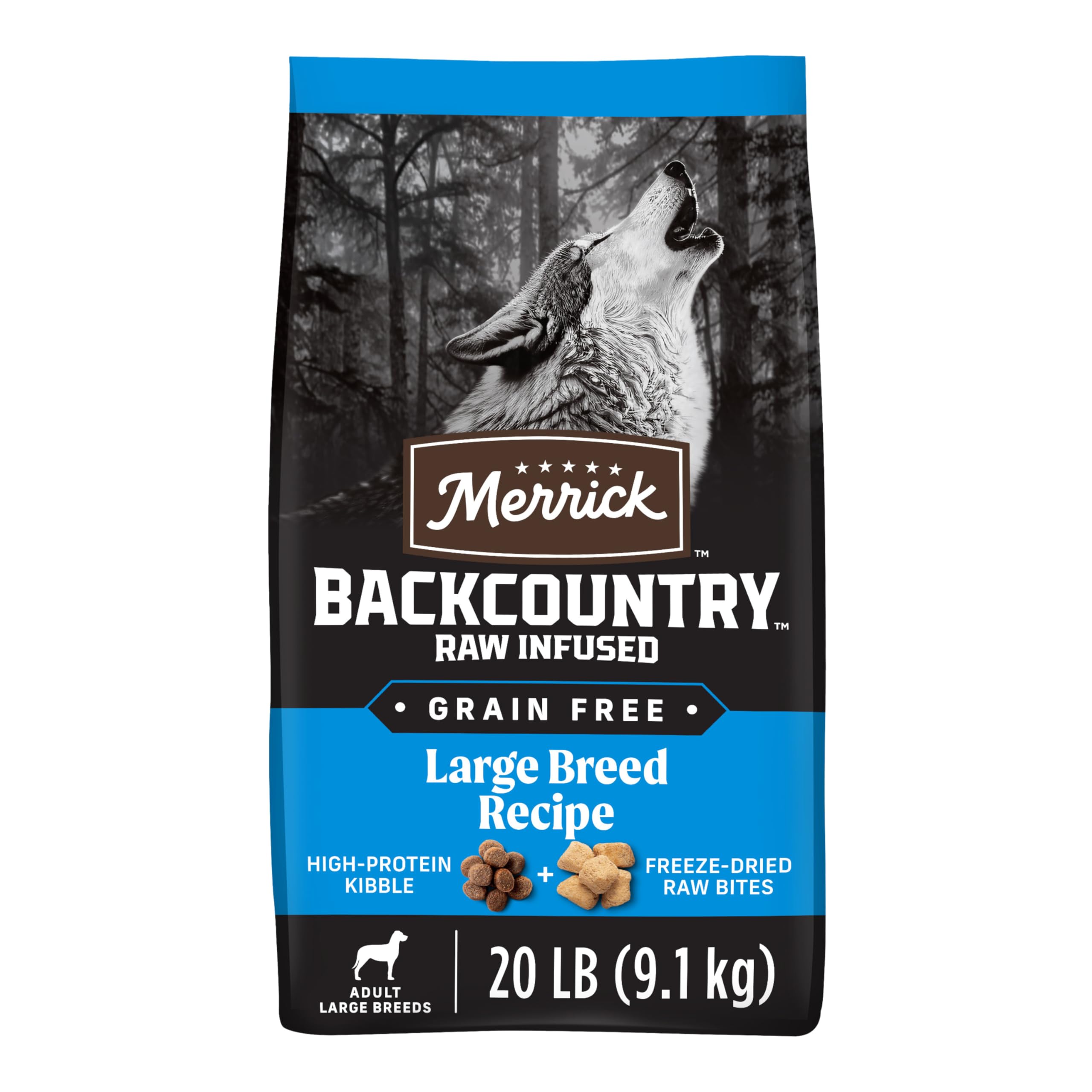 Merrick Backcountry Grain Free Dry Adult Dog Food, Kibble With Freeze Dried Raw Pieces, Large Breed Recipe - 20.0 lb. Bag
