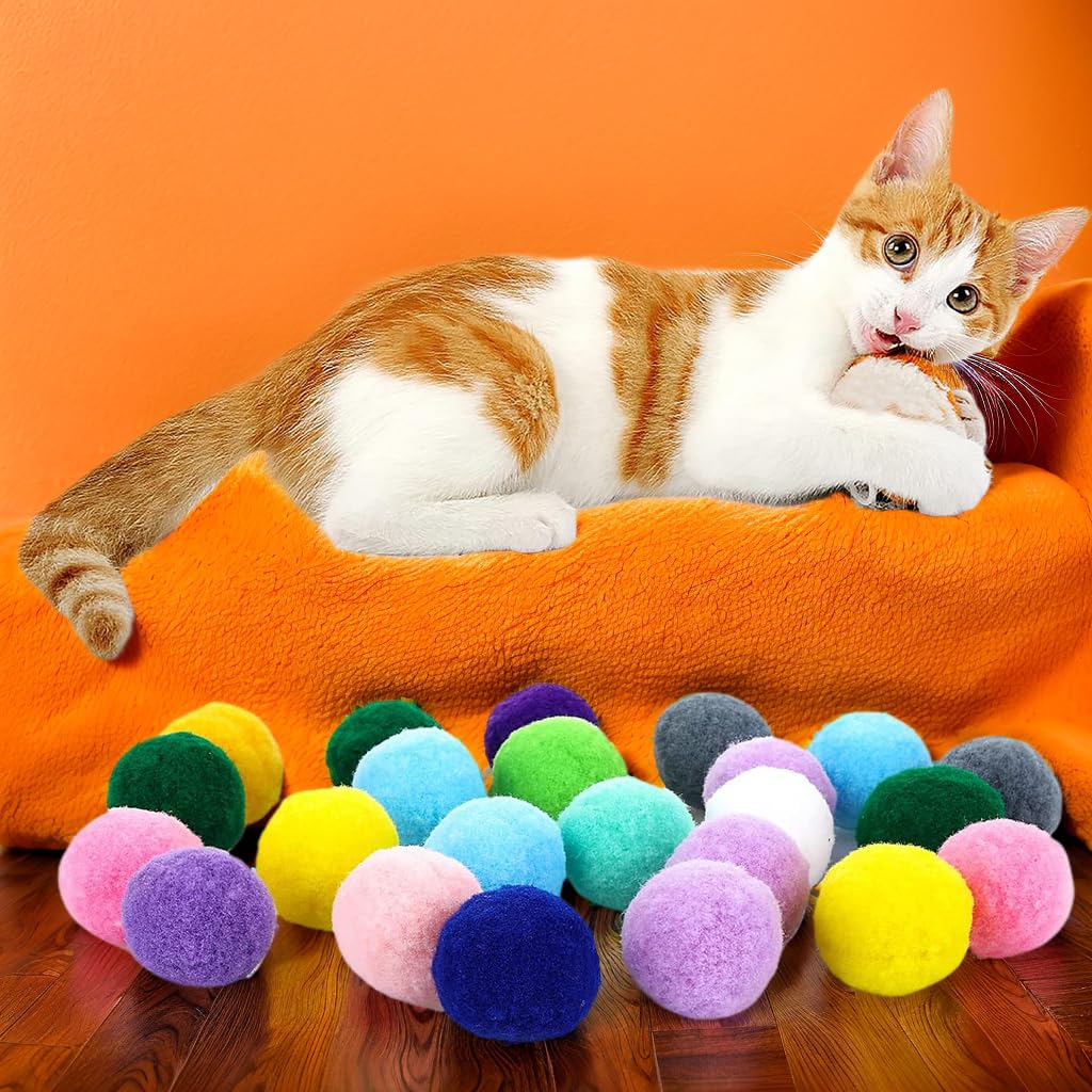 Thxutm Cat Toy Balls, 10Pcs Premium Soft Pom Pom Balls For Kittens, 1,9'' Funny Interactive Cat Pompom Toys For Bored Indoor Cat